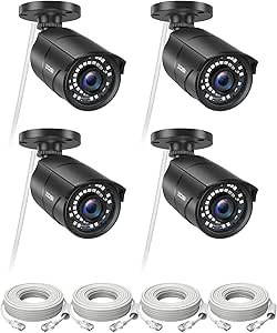 ZOSI 4 Pack 5MP 3K Add-on Security POE Camera with Cable, 2880 x 1620 Indoor Outdoor Bullet IP Camera, 120ft Night Vision, 3.6mm Lens, 95°View Angle, IP66 Weatherproof (Only Work with Our PoE NVR) asin的图片