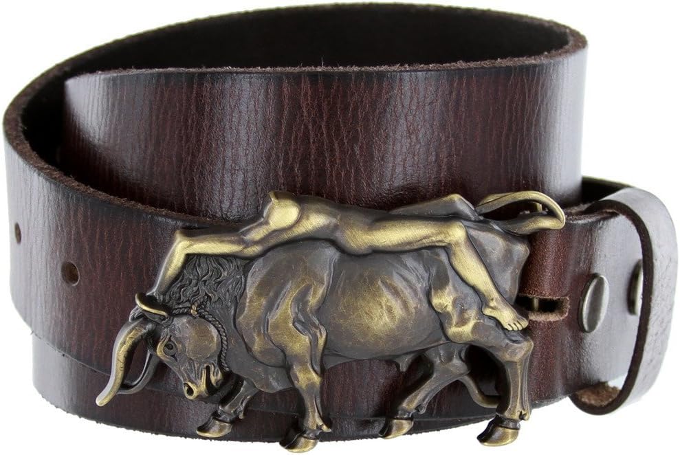 Western Antique Brass Bull Rider Genuine Leather Belt for Men Multiple Option