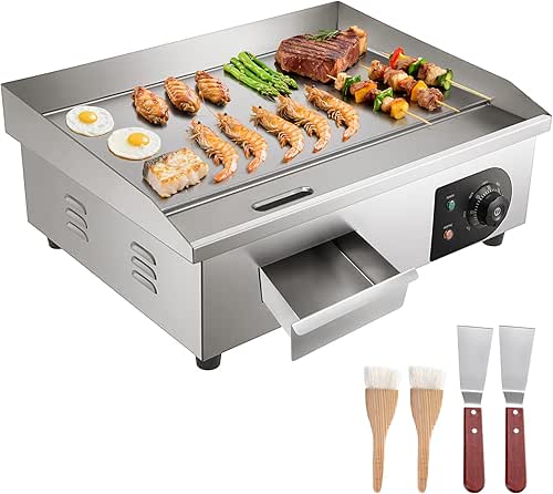 VEVOR Commercial Electric Griddle, 21 x 11.8 inch, 1750W, 122-570°F