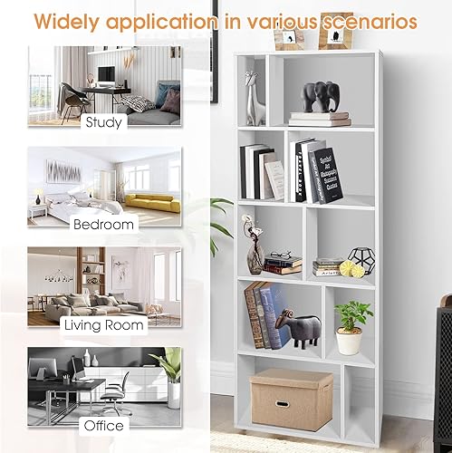 Miniatura 9 de Giantex Estantería de 5 niveles gabinete organizador de almacenamiento de 10 cubos de 66 pulgadas de alto estantería de madera independiente de