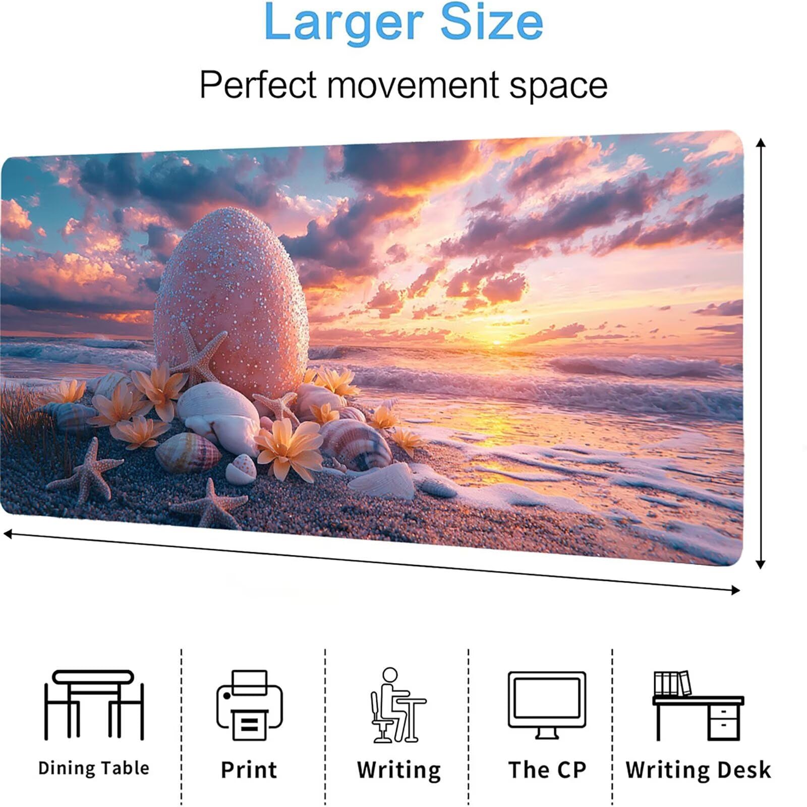 Podkładka pod mysz plażową, podkładka pod mysz do gier XXL 1200 x 600 x 5 mm, podkładka na biurko dla graczy, bardzo duża bezszwowa mata na stół dla graczy, antypoślizgowa podstawa, wodoodporna