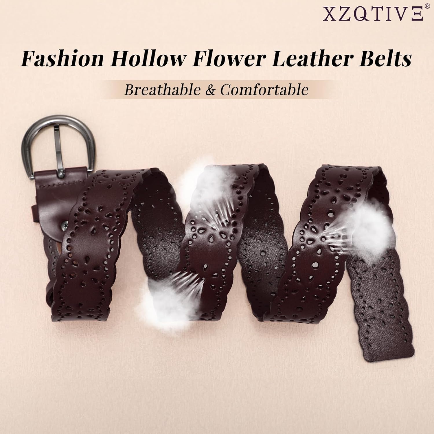 XZQTIVE Women Plus Size Leather Belt for Jeans Dresses Pants Hollow Flower Waist Belts with Solid Pin Buckle - Image 4