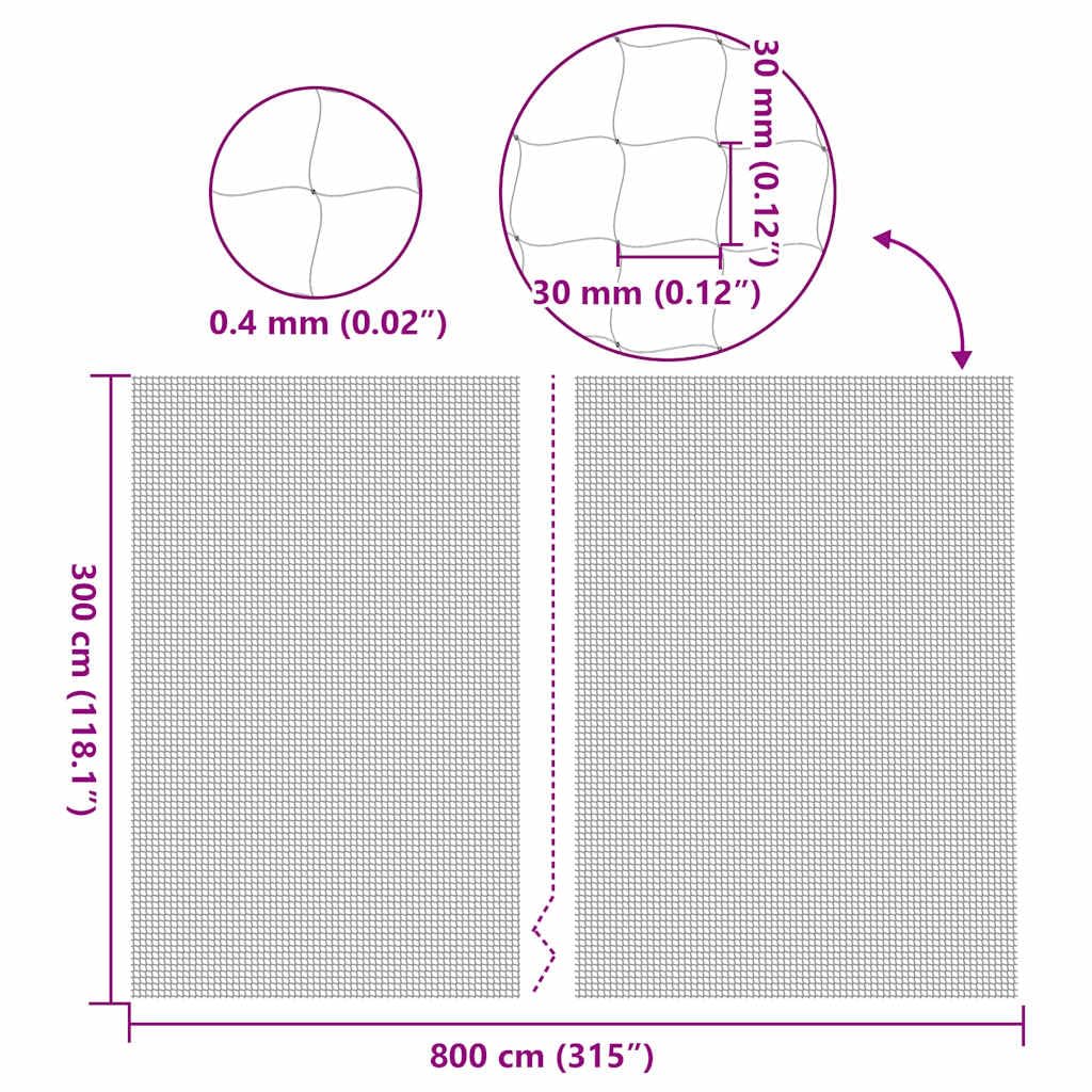 Katzennetz Transparent Nylon 8x3 m mit Ausbruchschutz, UV-beständig und reißfest, für Balkon, Fenster und Terrasse, inklusive Befestigungsseil, Haken und Dübel