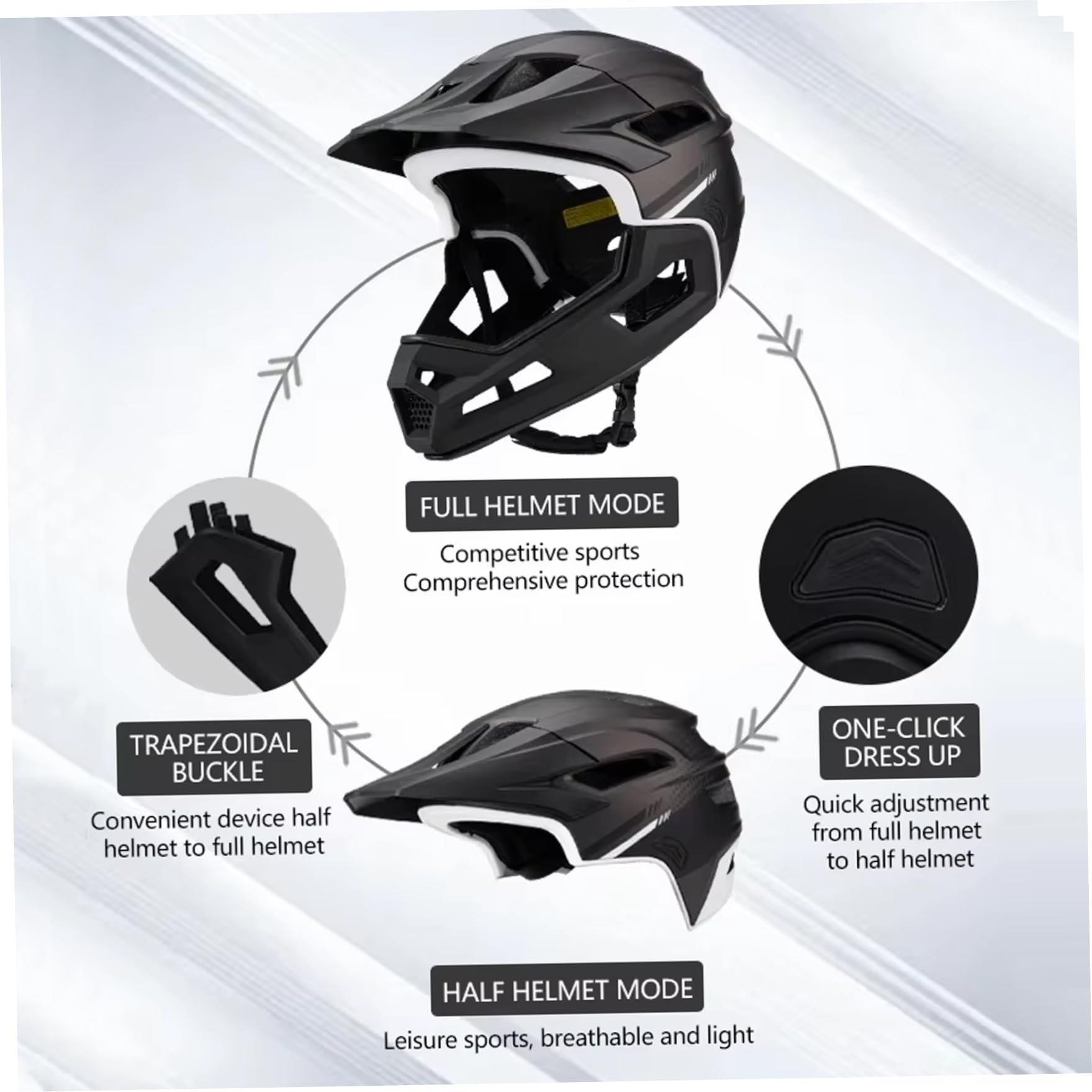 Casco Integrale da Mountain Bike Antiurto per Adulto – Visiera Removibile con mentoniera Casco da Bici Nero Regolabile Unisex per Ciclismo all'aperto