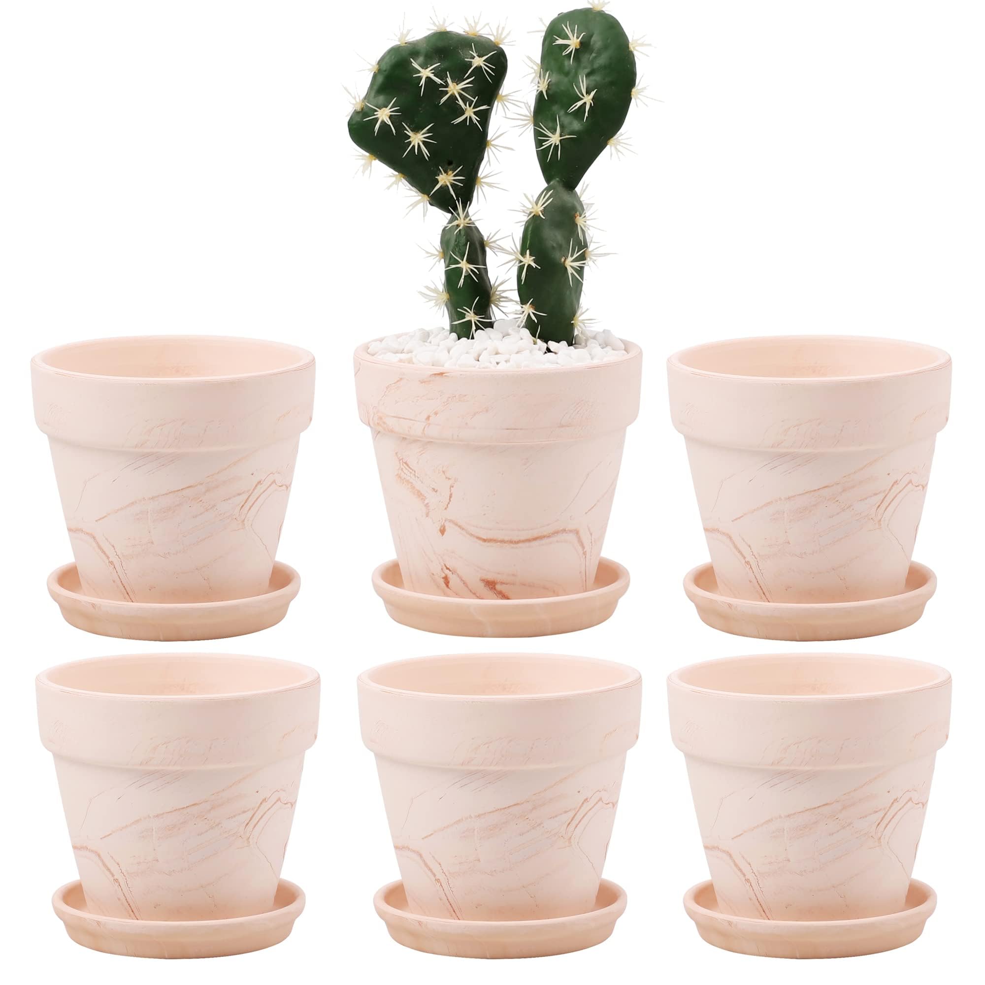 Azonee Terra Cotta Pots with Saucer/Ceramic Tray, 6-Pack Terracotta Pots Clay Ceramic Planter Cactus Flower Succulent Pot Drainage Hole Great for Indoor Outdoor Plants, Crafts