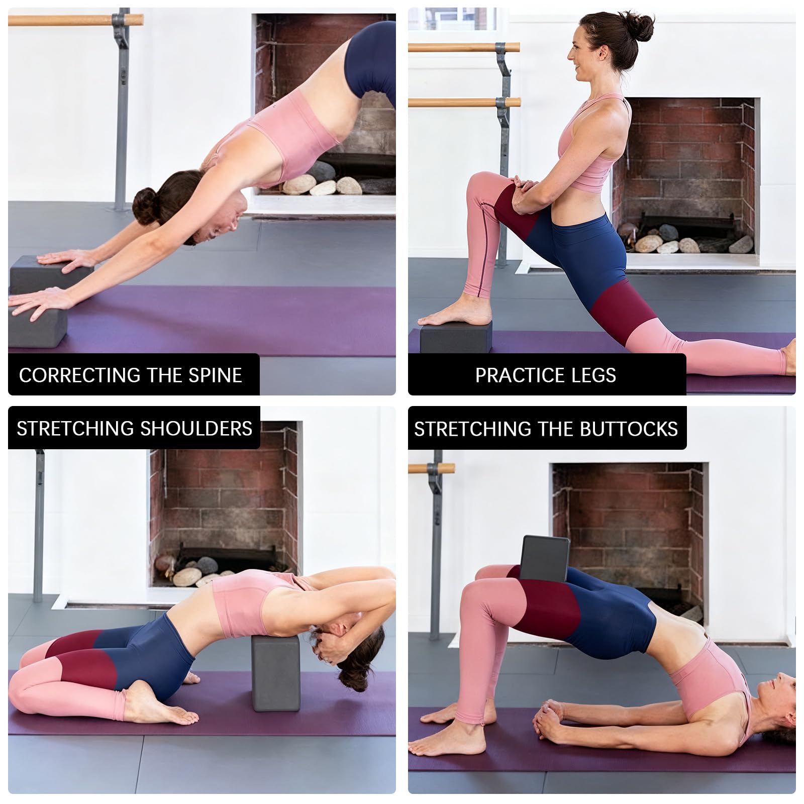 2 x blocchi yoga, 23 x 15 x 7,5 cm, EVA per donne e uomini, nero