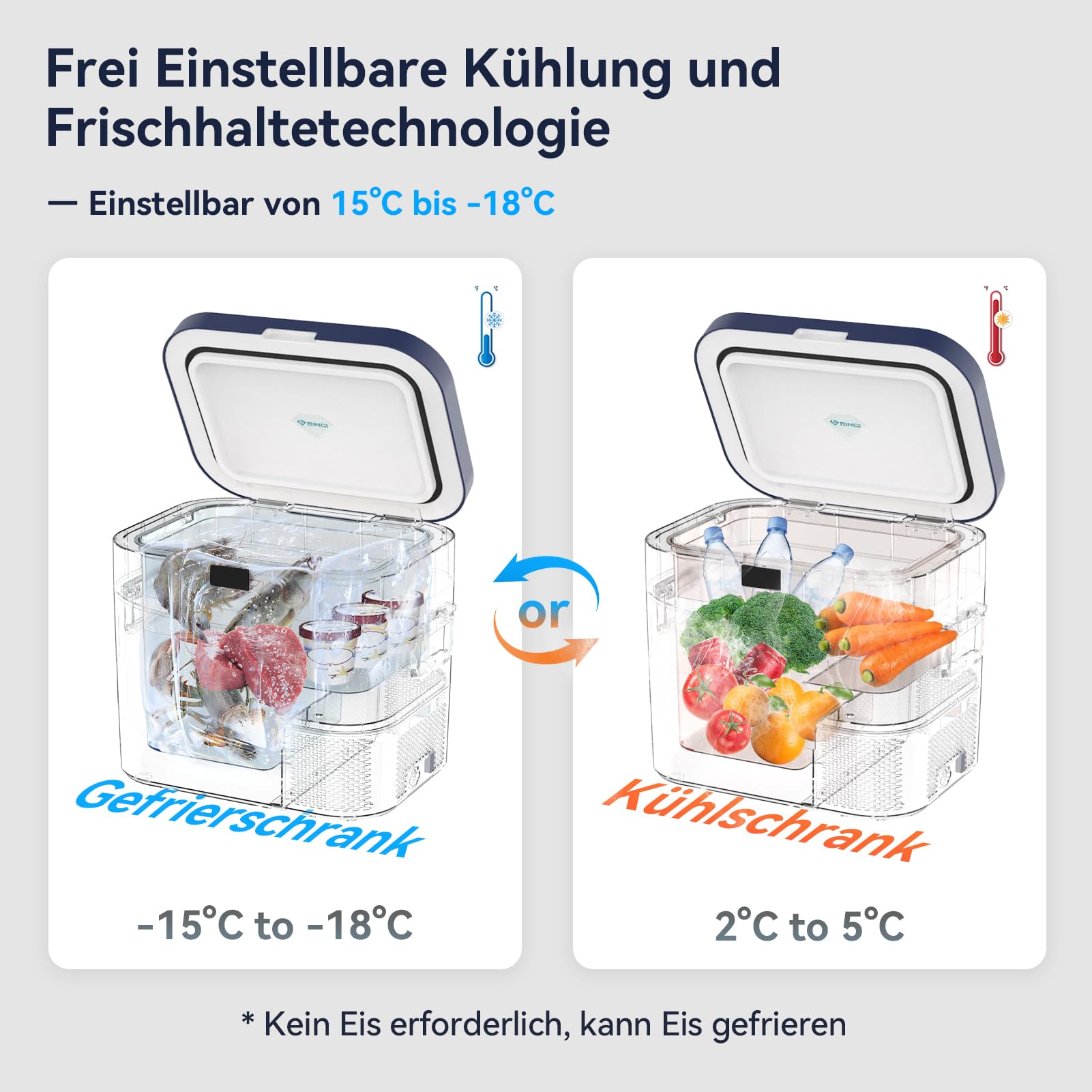 BINGI Kompressor Kühlbox 22L Mini Tragbarer Elektrischer Kühlschrank 12/24V DC für Auto LKW Camping