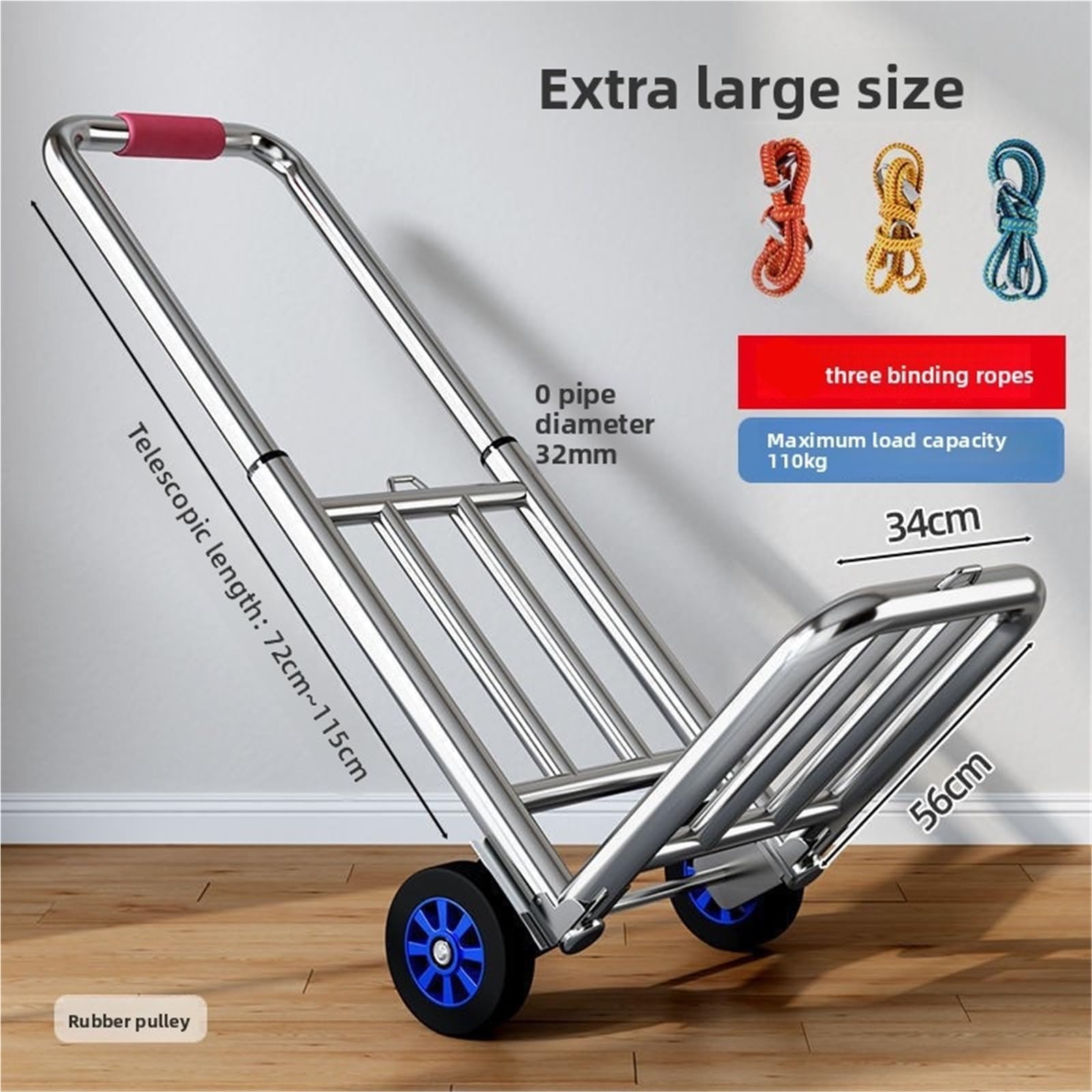 Carrello pieghevole a mano, 75 kg, portatile, per bagagli, generi alimentari, articoli per la casa, leggero, durevole, facile da usare