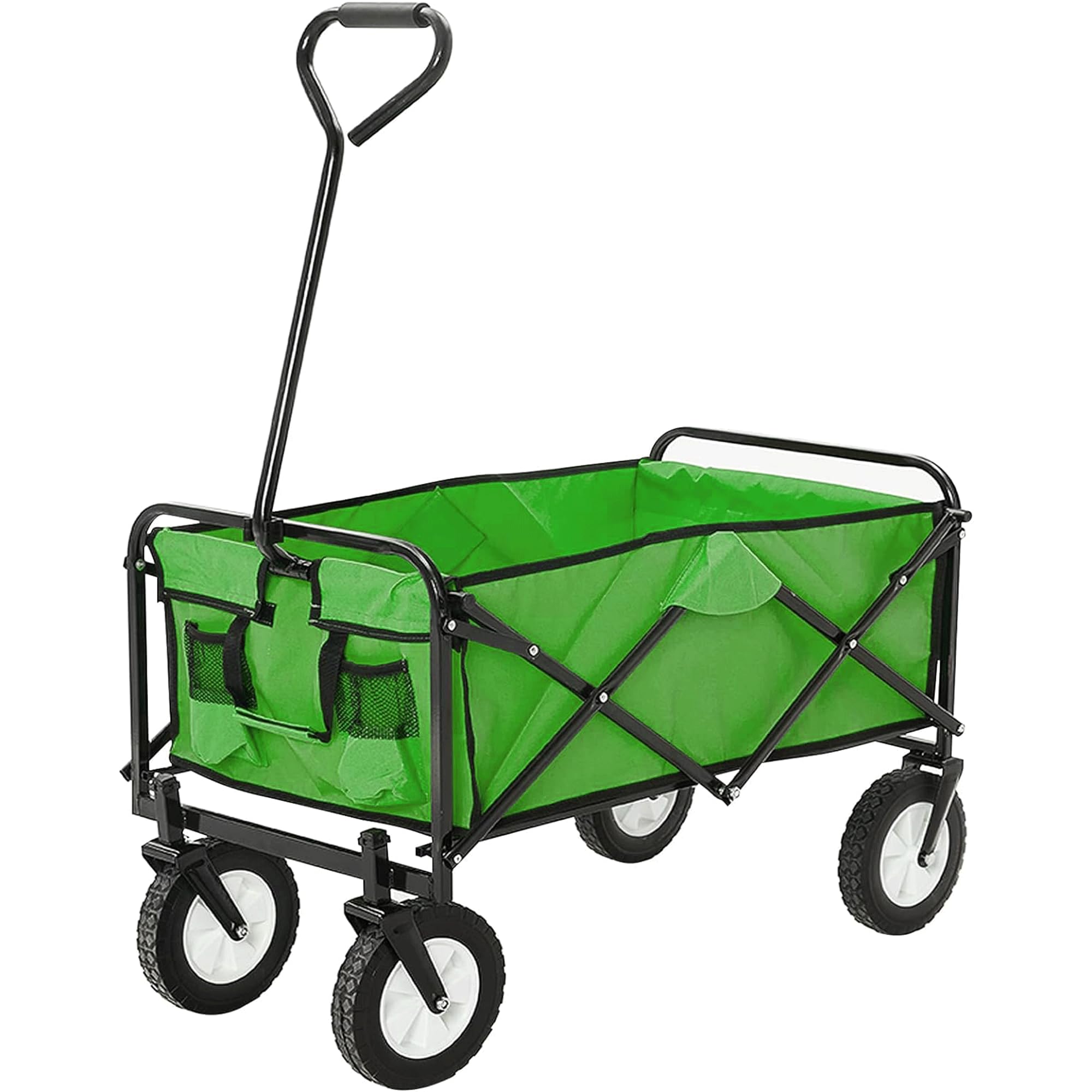 Jupiterjx Green Folding Trolley With Wheels, Collapsible Festival Cart For Camping, Garden, Beach, Outdoor, Picnic, Transport 80Kg Capacity, Portable Shopping Wagon Utility Cart