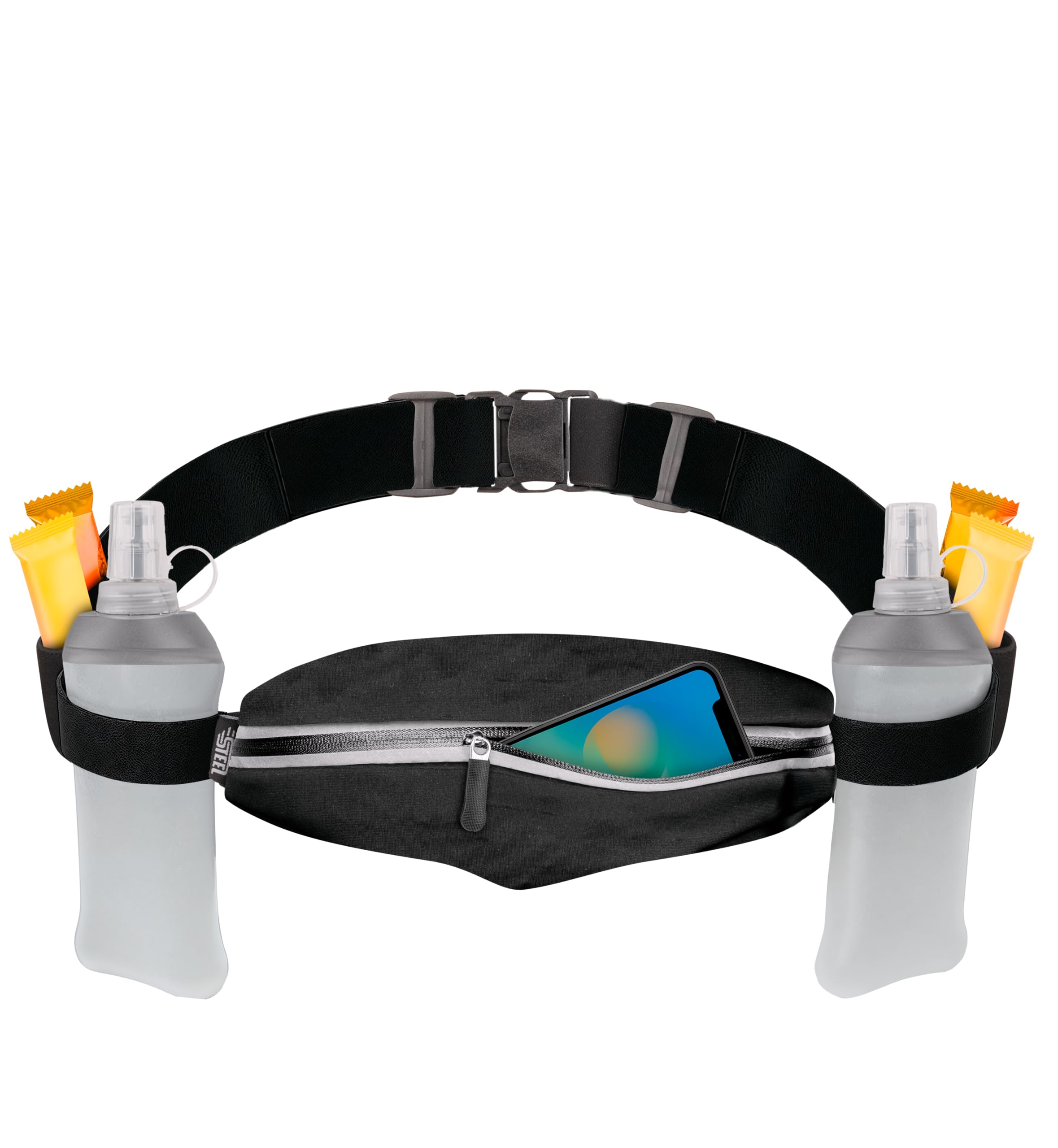 Cinturón Running Running Running – Rendimiento, Práctica y Confort, Bolsa Banana Sport Belt Botella Flexible Porta Bidón Bolsillo Impermeable Hombre Mujer para Smartphone Jogging Marca Francesa, Negro