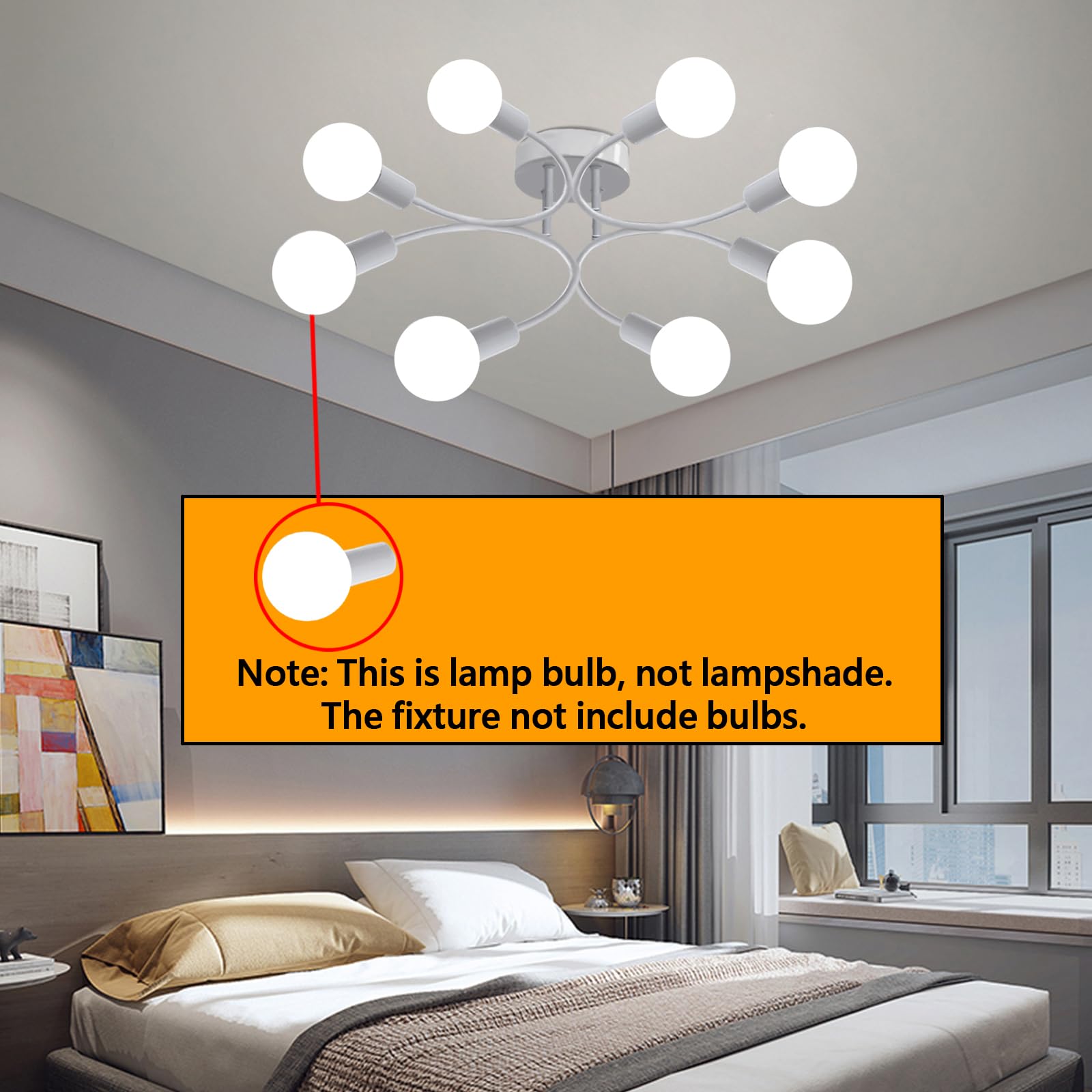 Lampadario Sputnik, 8 Luci Plafoniera Soffitto Vintage E27 Bianco | Lampada da Soffitto in Metallo,Lampadario Soggiorno Industriale per Camera da letto Soggiorno Cucina Escluse Lampadine
