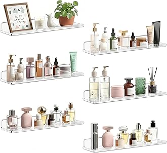 Lifewit Floating Shelves for Bathroom 15", Over-the-Toilet Storage Rack, Acrylic Wall Organizer for Book/Figures/Photo/Makeup, Display Shelf for Living Room Decor, Bedroom, Kitchen, Clear, 6 Pack