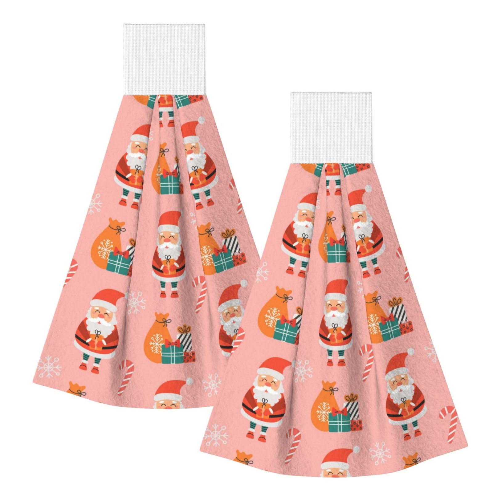 DOPKLNA Cute Christmas Santa And Gifts Pattern, 2 Pcs Hanging Coral Fiber Hand Towels for Bathroom, Absorbent Kitchen Towels