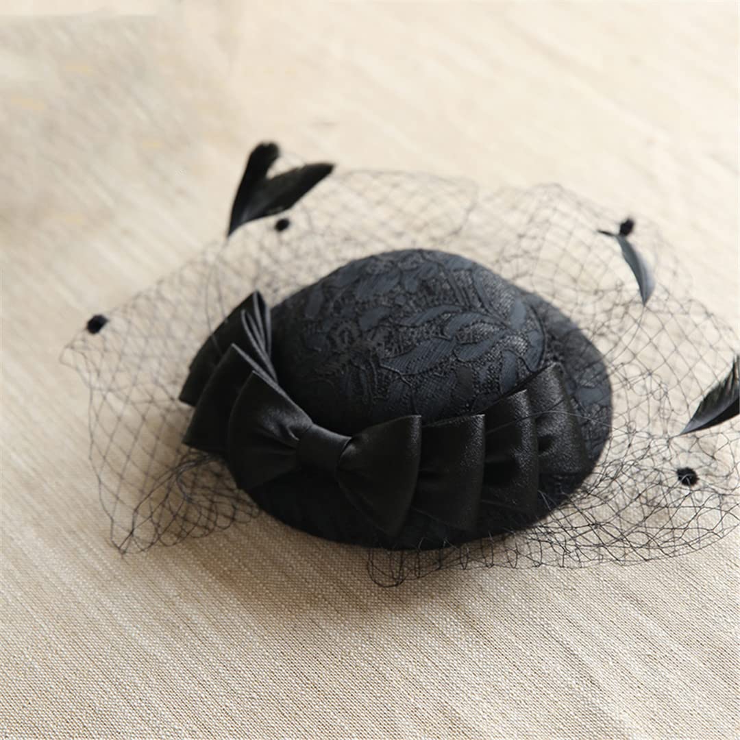 Lmtossey Mesdames Chic Diadème Cocktail Fête De Mariage Église Diadème Tiara Plume Cheveux Garniture Voile Charmant Chapeau