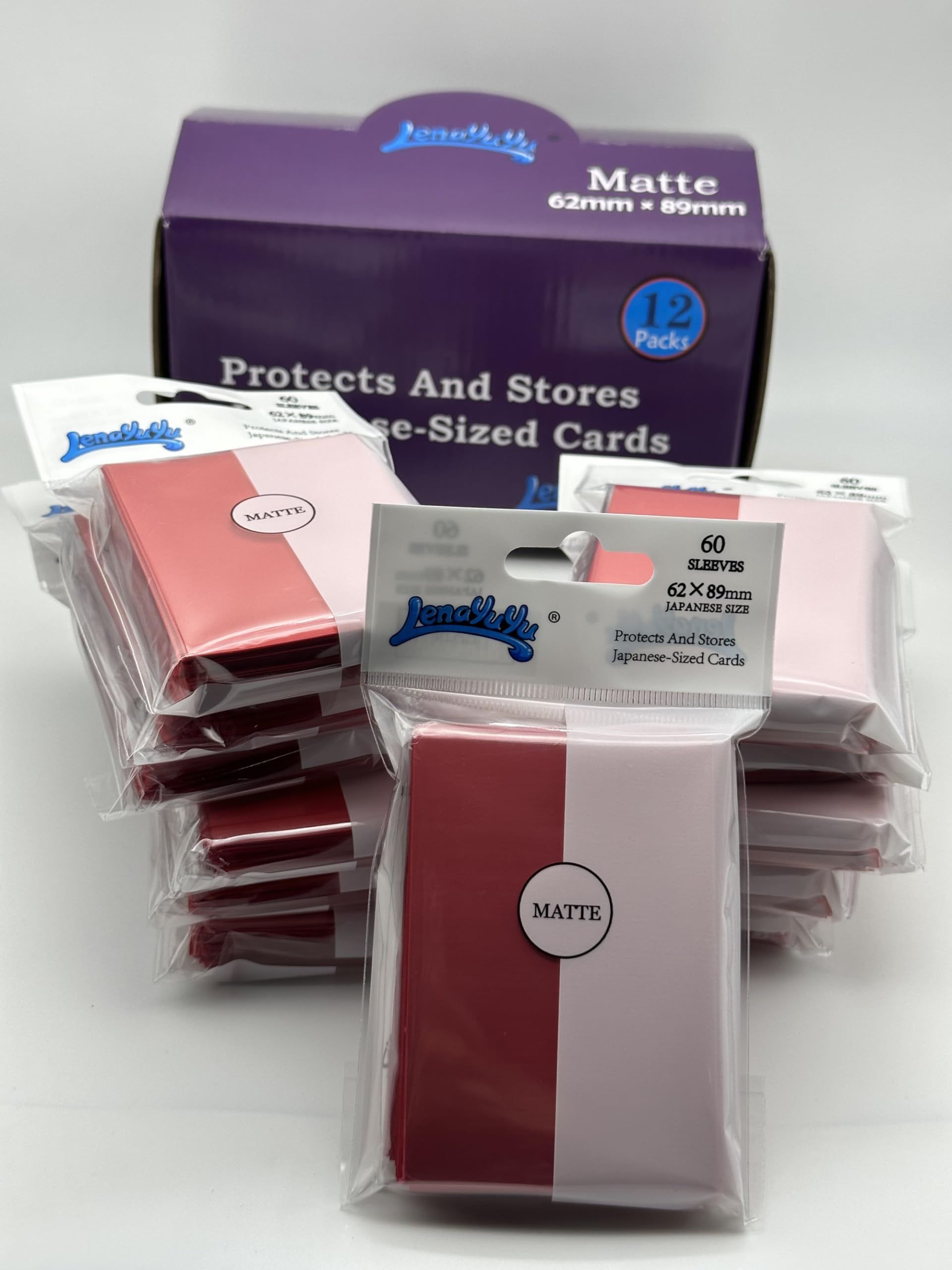 Lenayuyu 1 Box of 720 Counts -12packs Red Color Double Matte Japanese Small Card Sleeves 62mmx89mm Card Sleeves, Toploading fits for Japanese Trading