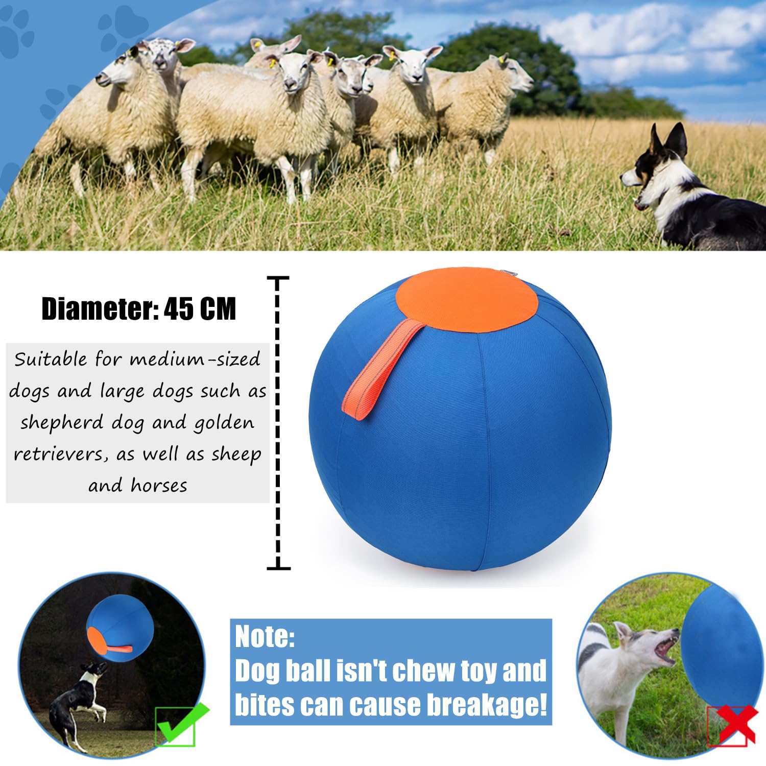 Pet Balle de Jeu pour Chien Balle Géante pour Chien Grand Ballon Gonflable Jouet pour Animal Domestique Grand Ball de Cheval Ballon Troupeau Ball d'entraînement pour Chevaux Chèvres Agneau (Ø 45cm)