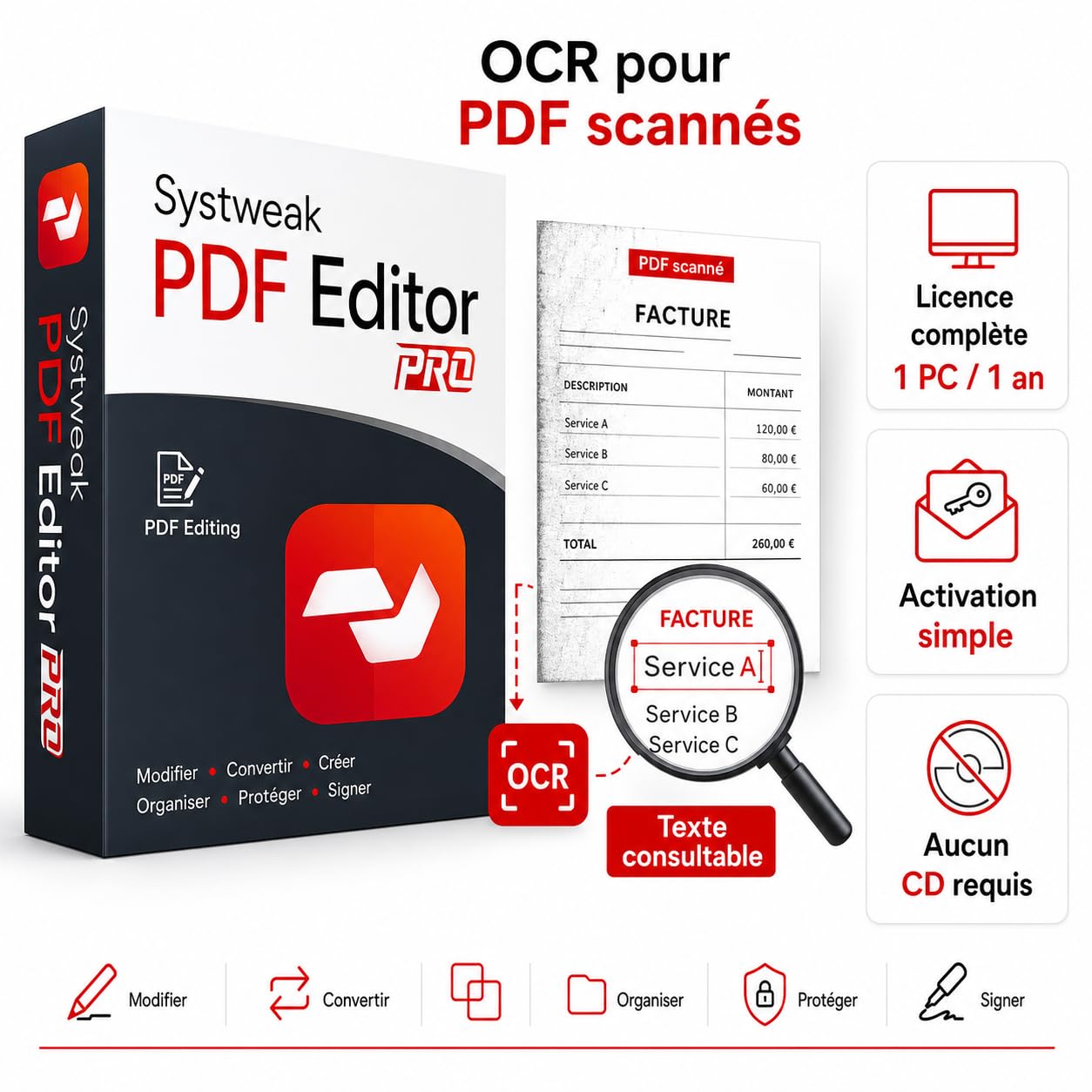 Systweak PDF Editor compatible avec Windows - Licence 1 PC / 1 an - Modifier, convertir, signer, protéger, fusionner et diviser des PDF - Expédié par Amazon, aucun CD requis
