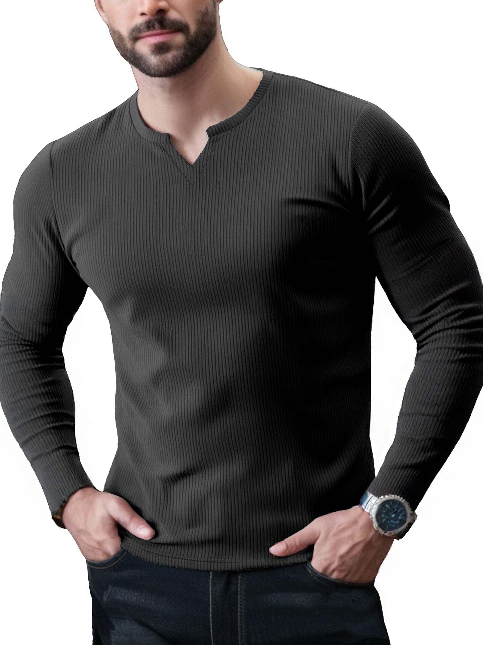 Yewloch Herren Sommer Kurzarm T-Shirts mit V-Ausschnitt,Sports Casual T-Shirt,Slim Fit Basic Tops, Stretch Muskelshirts, Kurzarm & Langarmshirts