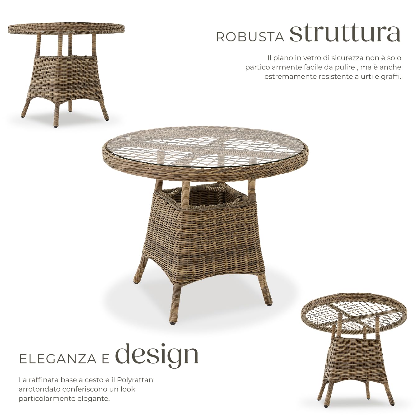 tectake®, Grande Tavolo da Giardino Rattan Naturale, Telaio in Alluminio, Resistente alle Intemperie, Tavolo Rotondo, Arredo Giardino, Ideale per Terrazzo e Esterno, Ø 91 cm - Naturale