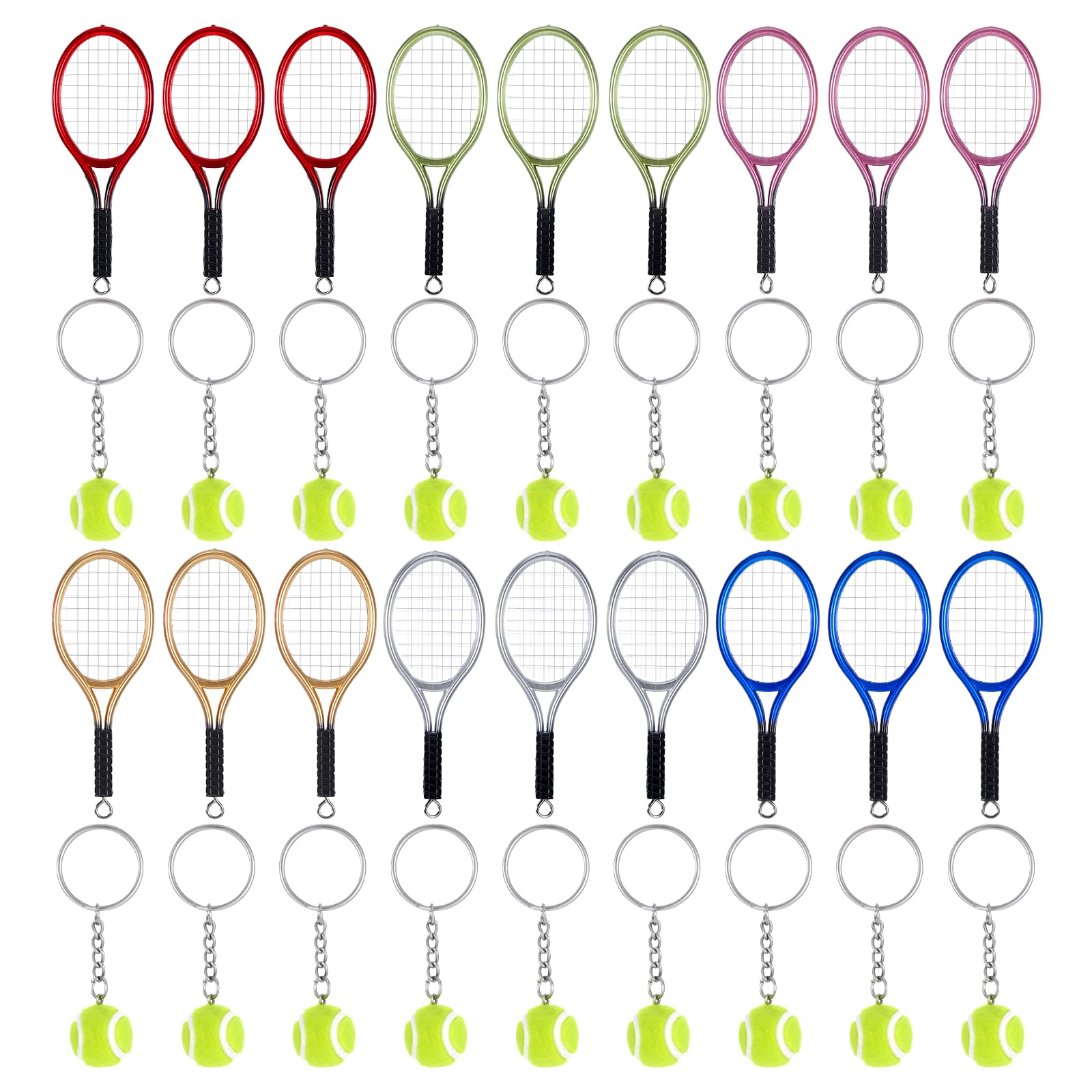 18 Pcs Mini Tennis Racket Keychains, Alloy Cute Keychains Bag Charms Breakaway Keychain, 6 Color Tennis Keychain Ornament Accessories, Sports Fan Key Chains Mini Keychain Tennis Gifts for Men Women