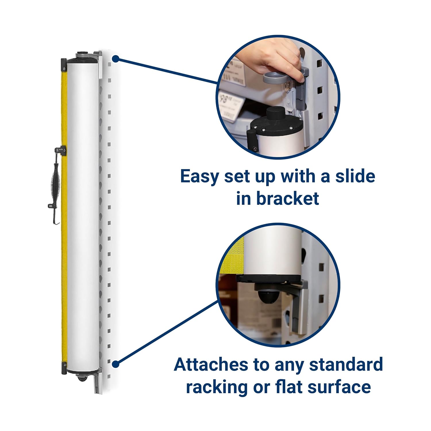 Mounted Safety Barrier for Closing Aisles, Minimizing Workplace Accidents, and Crowd Control – Fully Retractable, Durable, and Easy to Install (Up to 14 ft Coverage) - Mesh Yellow