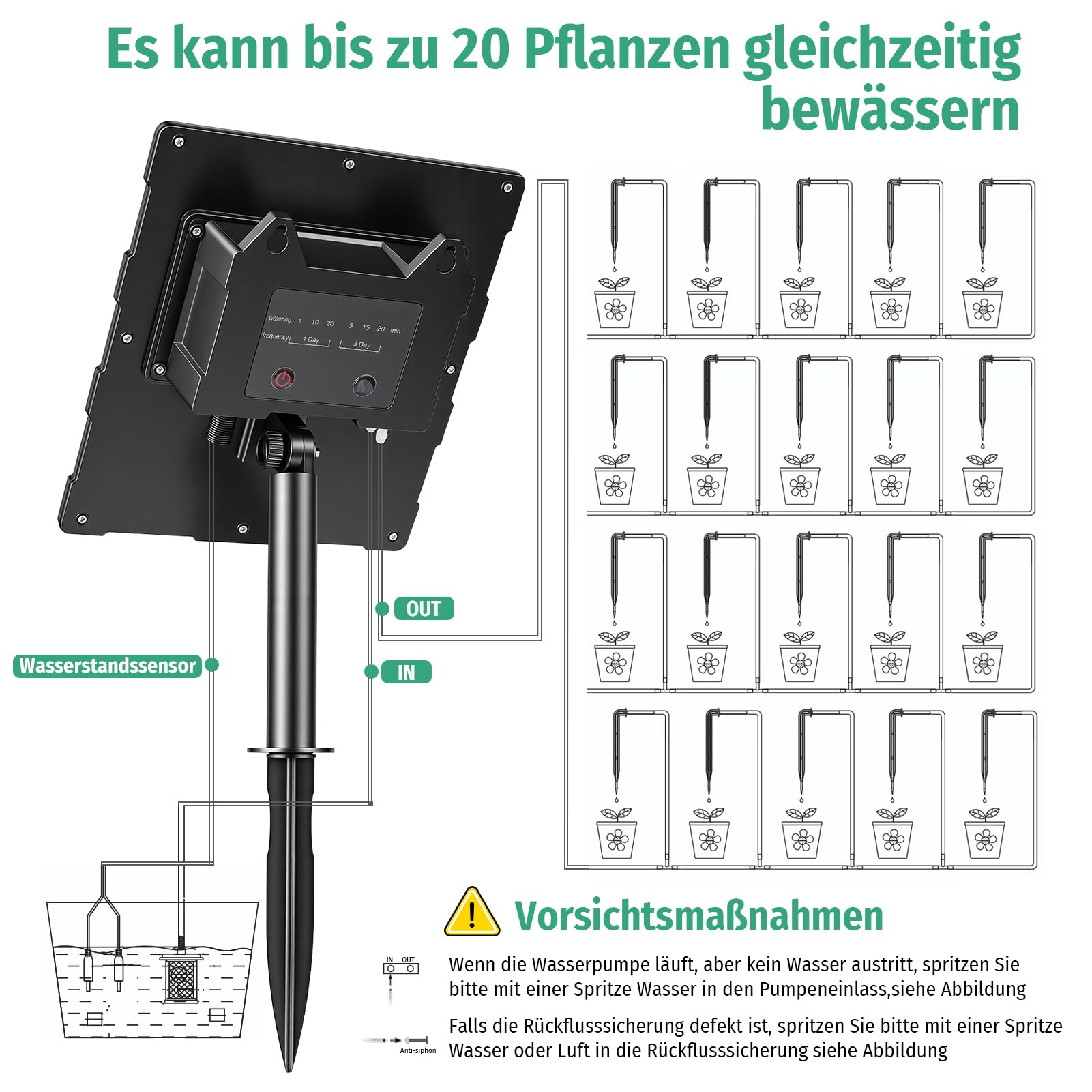Sistema de riego solar, 2026, sistema de riego automático para 20 plantas en maceta con 24 modos de temporizador, manguera de 20 m, para jardín, balcón, plantas, macetas al aire libre