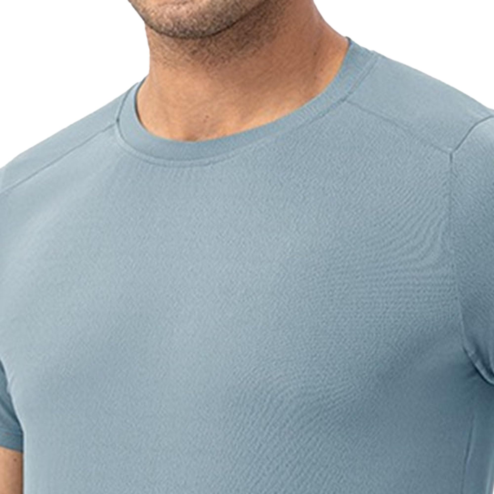 Zylphorix Men Quick Dry Round Collar T Shirt Breathable Fitness Sports Casual Shirt Summer Moisture Wicking Training Pullover (Grey Blue,Medium)