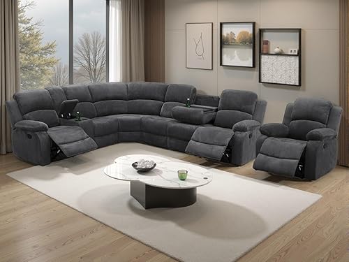 Miniatura 6 de Juego de sofá reclinable manual con mesa desplegable, juegos de sofás de pana, juegos de muebles de sala de estar, juegos de sofá reclinable manual