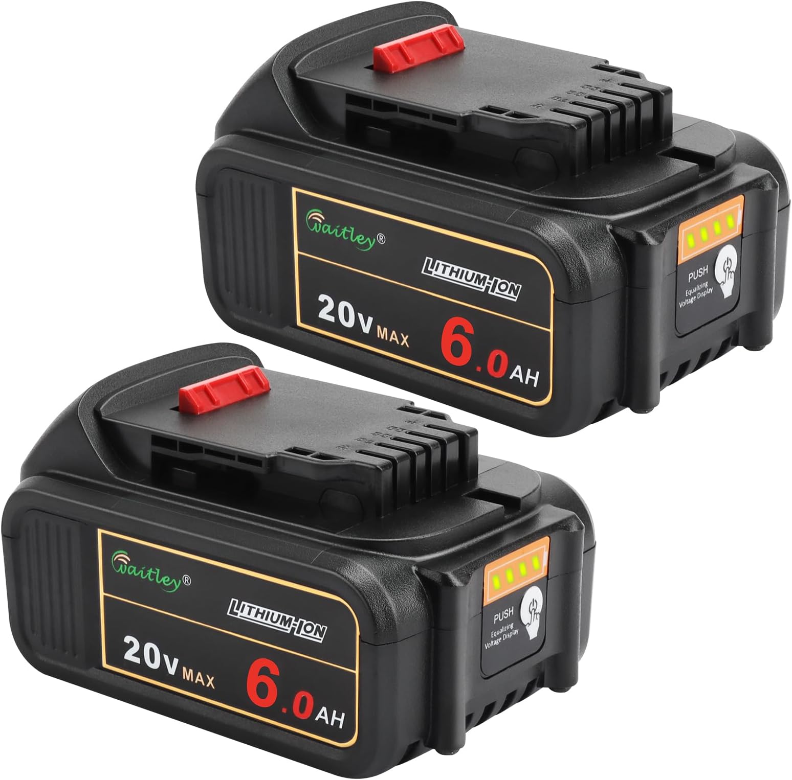 Waitley 2 Pack Replacement 20V 6.0A Battery Compatible with Dewalt DCB200 Power Tools
