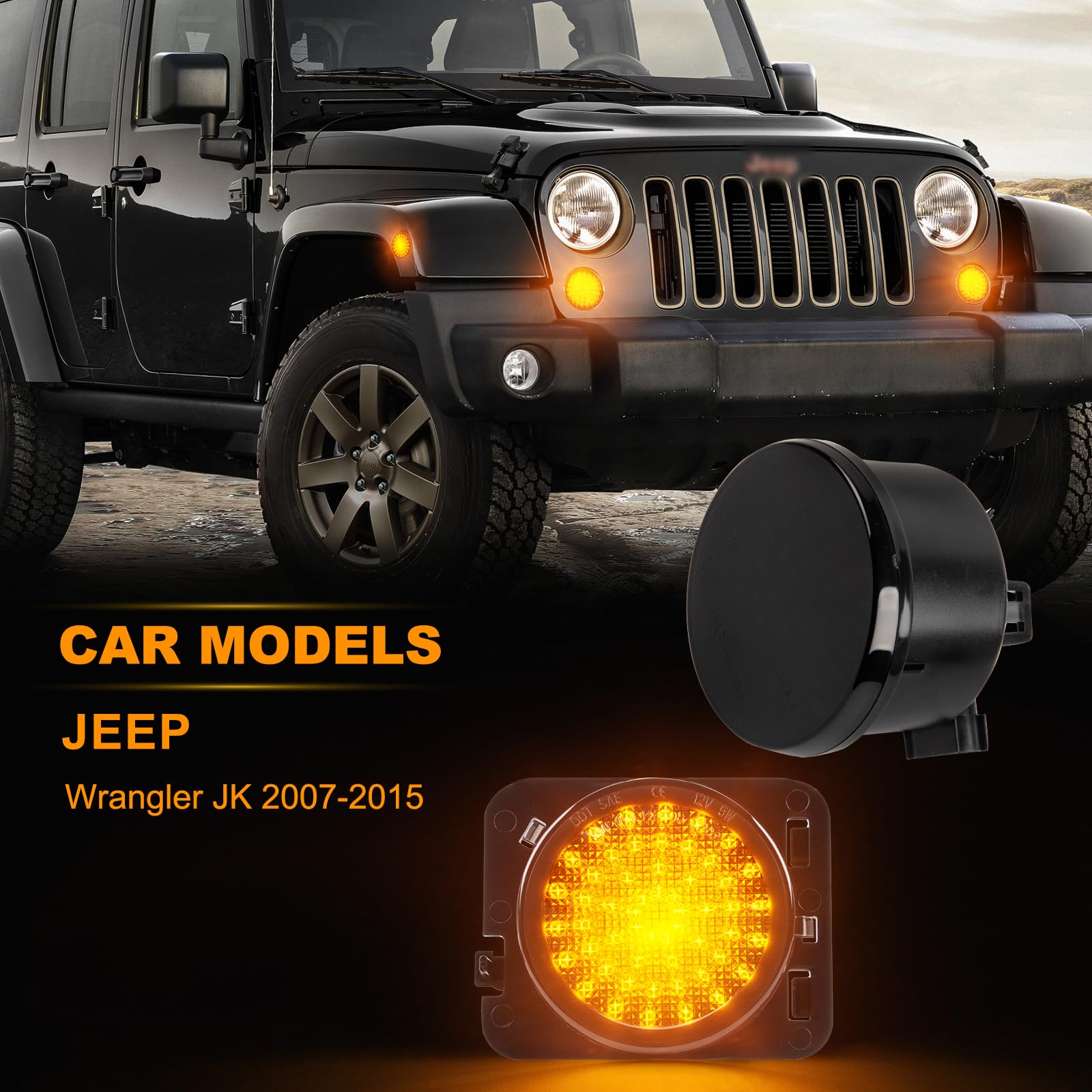 Dynamiczne strzałki boczne LED z przodu dla Wrangler JK 2007-2015, Canbus LED kierunkowskazy boczne, czarne 4 szt
