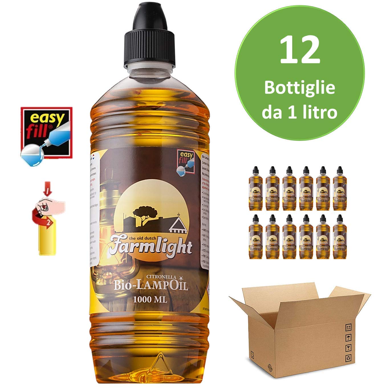 Huile de Citronnelle Bio – 12x1L Lampes & Torches – Parfum Naturel Agréable – Idéal pour Jardin, Terrasse & Camping