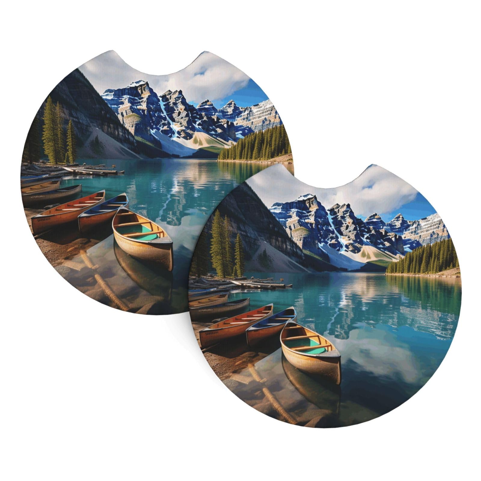 2 Pack Car Coaster for Cup Holders Moraine Lake Canoes Car Cup Coaster 2.7" Neoprene Non-Slip Automotive Cup Mat Universal Auto Car Interior Accessories for Women Men Cup Pad