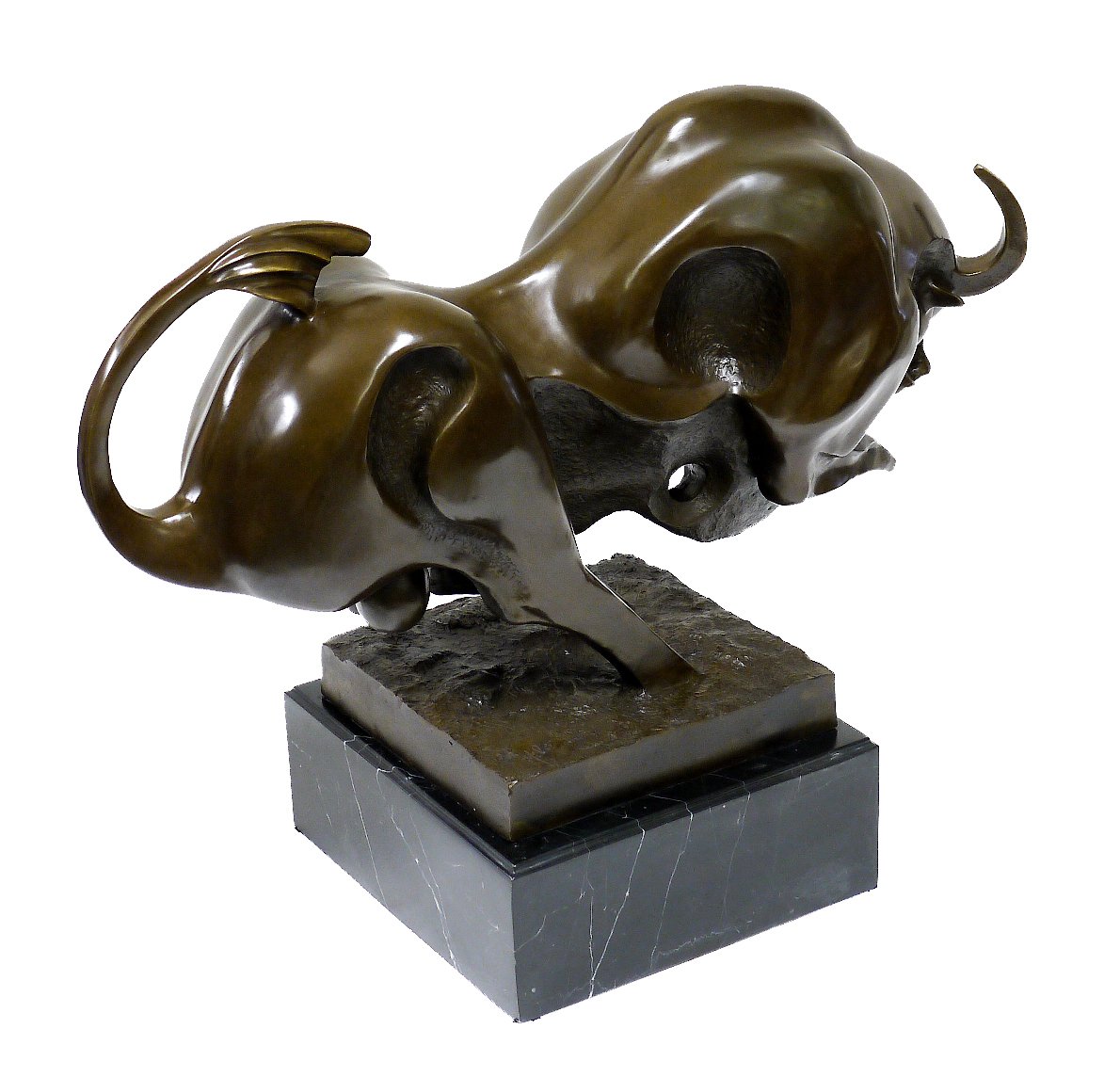 Statuetta in bronzo XXL – Toro potente – firmata da Milo – enorme scultura in bronzo su base in marmo – Arte moderna – Marrone