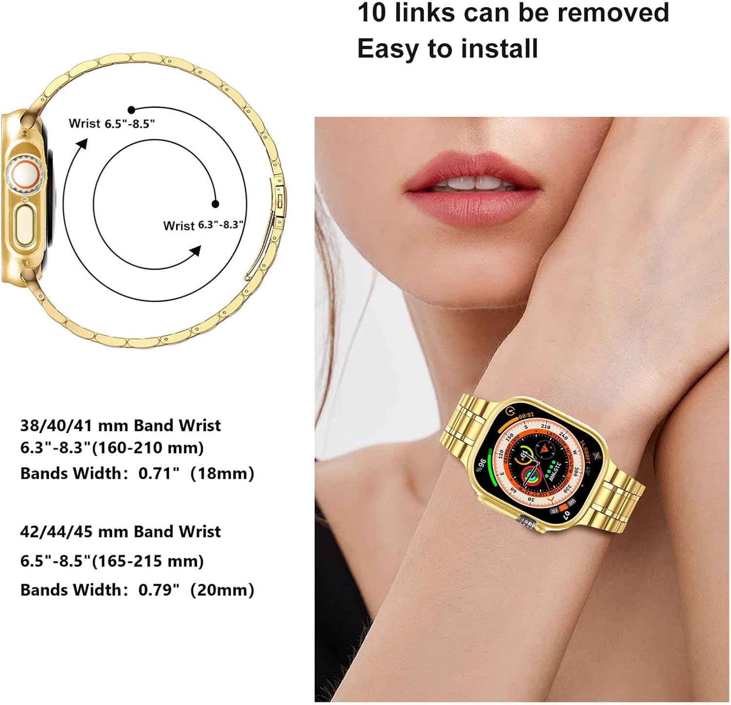 MioHHR Solid Stainless Steel Band Compatible with Apple Watch 49mm Ultra 3/2/1, Metal Strap with Soft TPU Case for iWatch Series Ultra 3/2/1 49mm Women and Men, Gold - Image 5