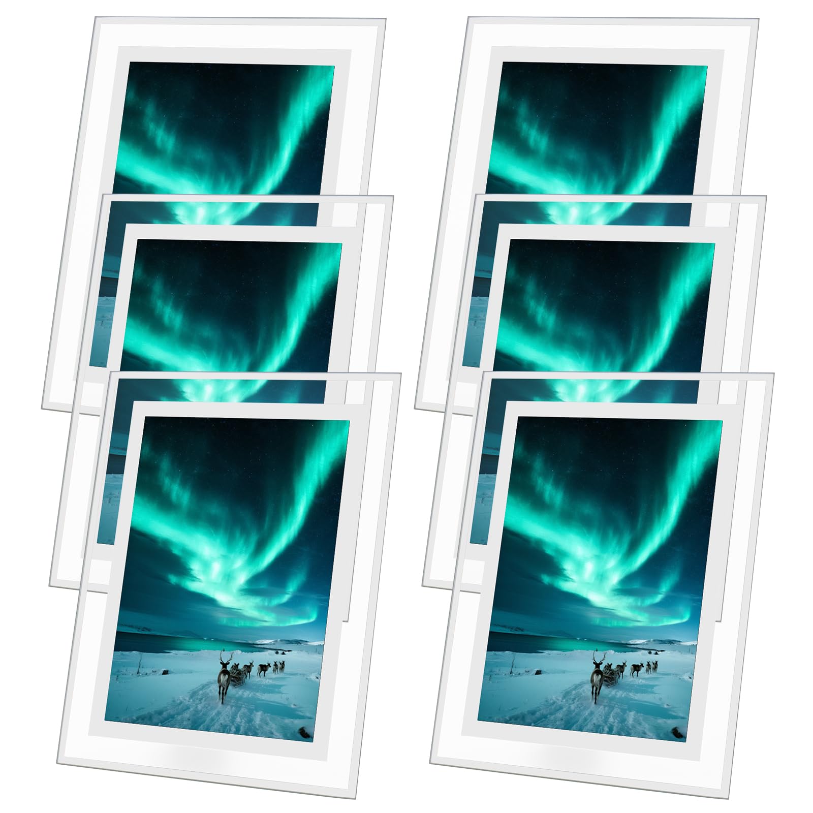 JEUIHAU 7x5 Glass Photo Frames Set of 6, Clear Mirrored Picture Frame 5 by 7 for Tabletop Display Horizontally, Posters, Drawings and Home Decoration