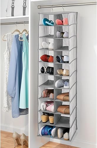 Miniatura 2 de mDesign Organizador de armario de tela suave, para zapatos, bolsos, embragues, accesorios, grande, 20 estantes sobre la barra de almacenamiento,