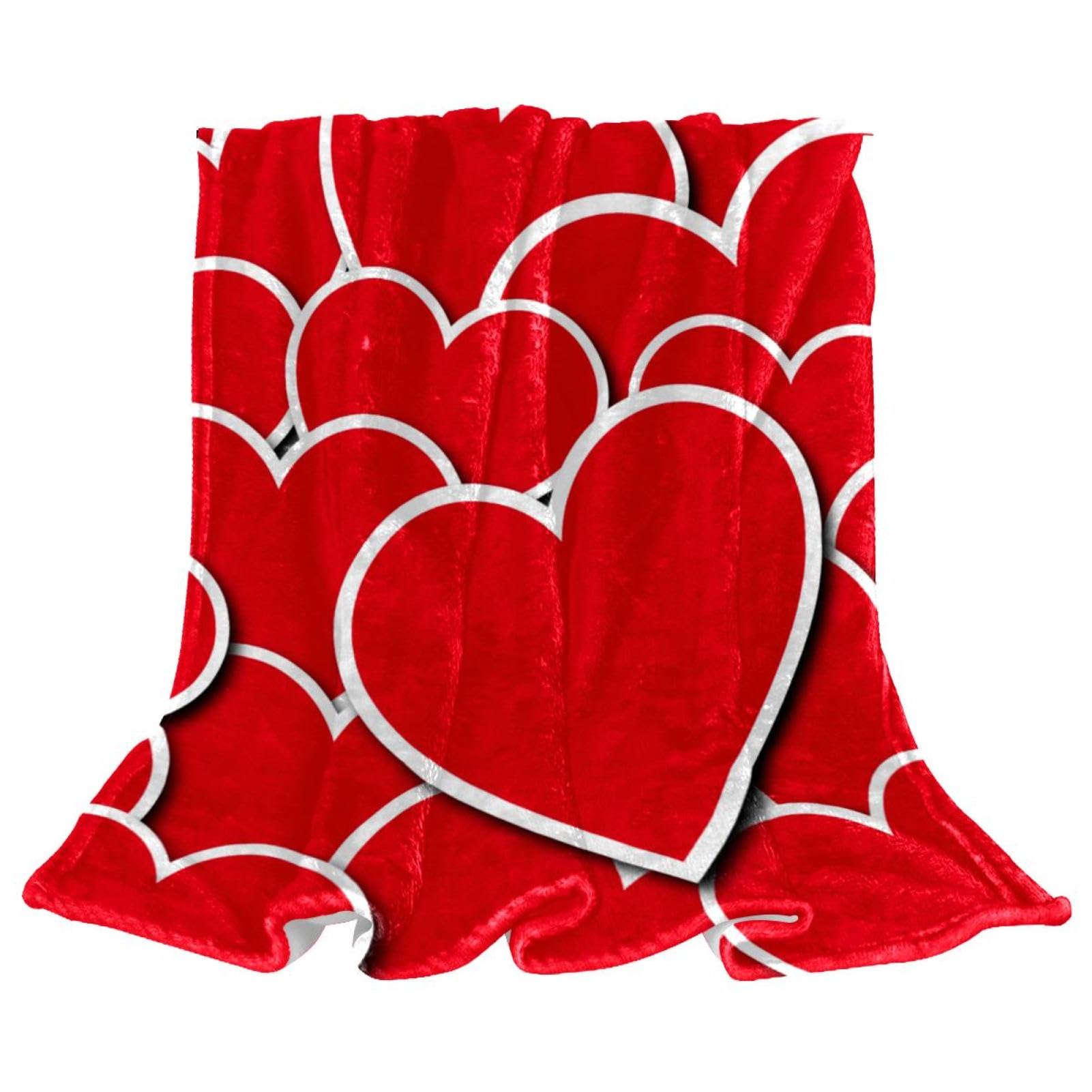 Couverture polaire coeurs rouges plaid doux 150x130 pour s'emmitoufler dans le canapé