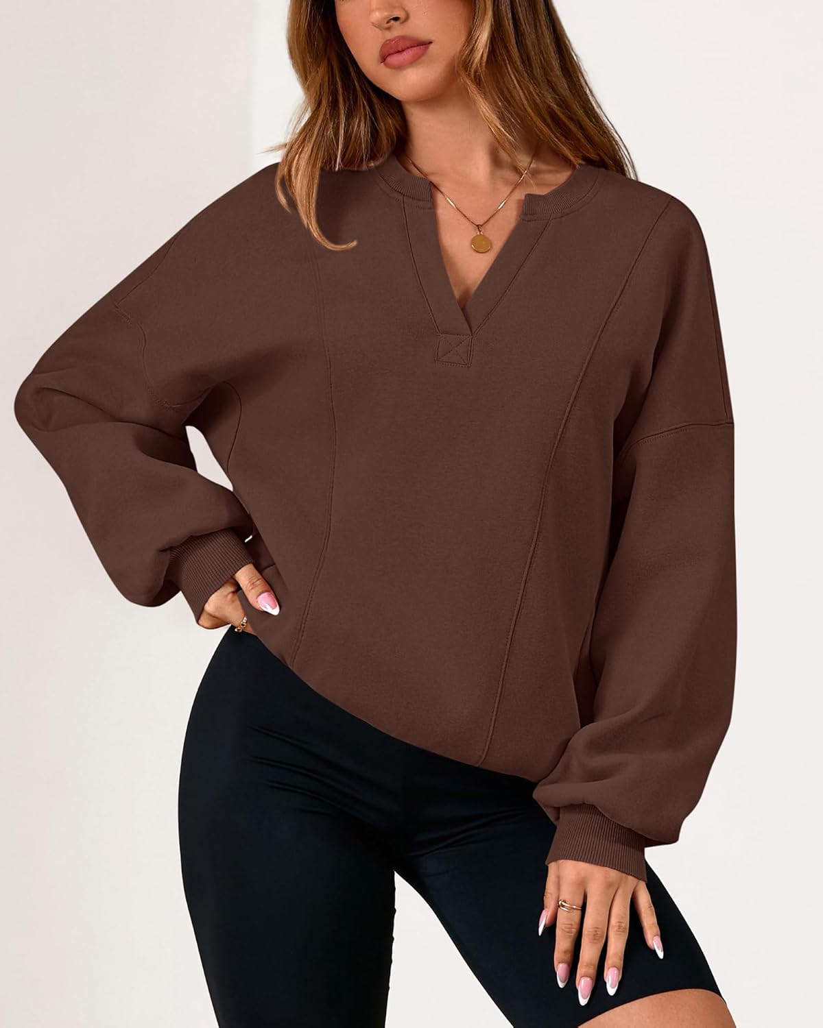 dowerme Oversized Sweatshirt for Women Casual Long Sleeve V Neck Comfy Fleece Pullover Tops Pockets Fall Outfits 2025 - Image 6