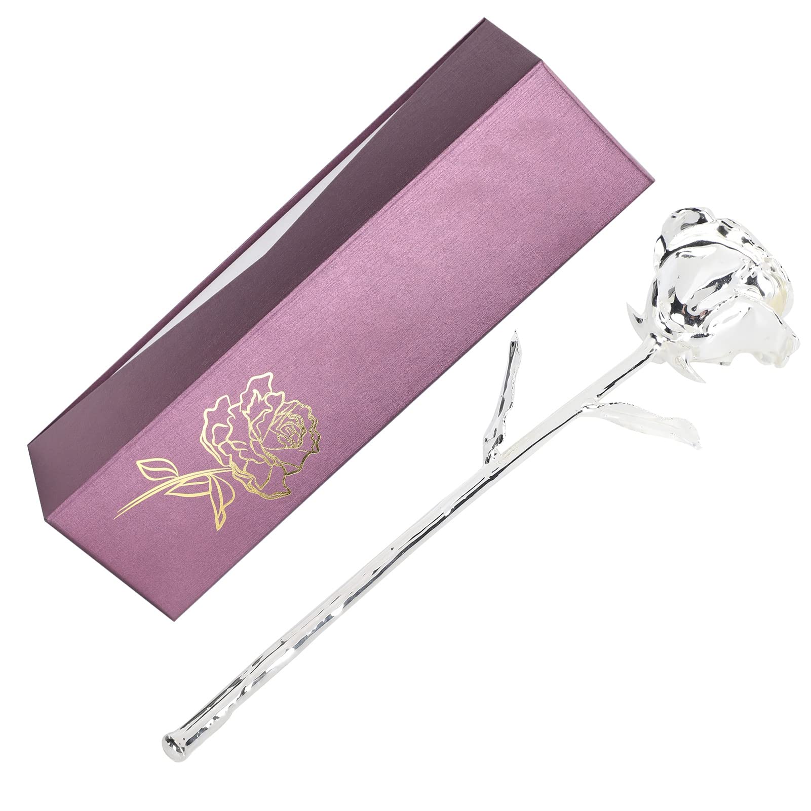 Haofy Collezione di Decorazioni di Fiori di Rosa Artificiali Reali 24K per la Festa della Mamma di Natale Tanabata (SILVER)