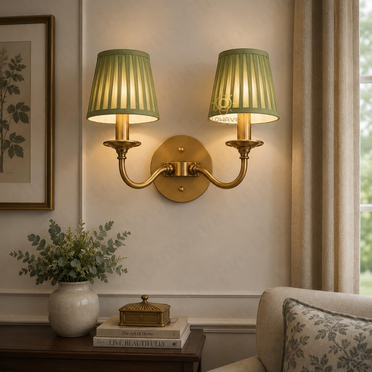 Glowave® Vintage Dual Green Shade Gold Wall Light Wall Lamp Lighting Sconce Fixture for Living Room Bedroom Bedside Home Decor - Warm White | (711G/2W)-image-12