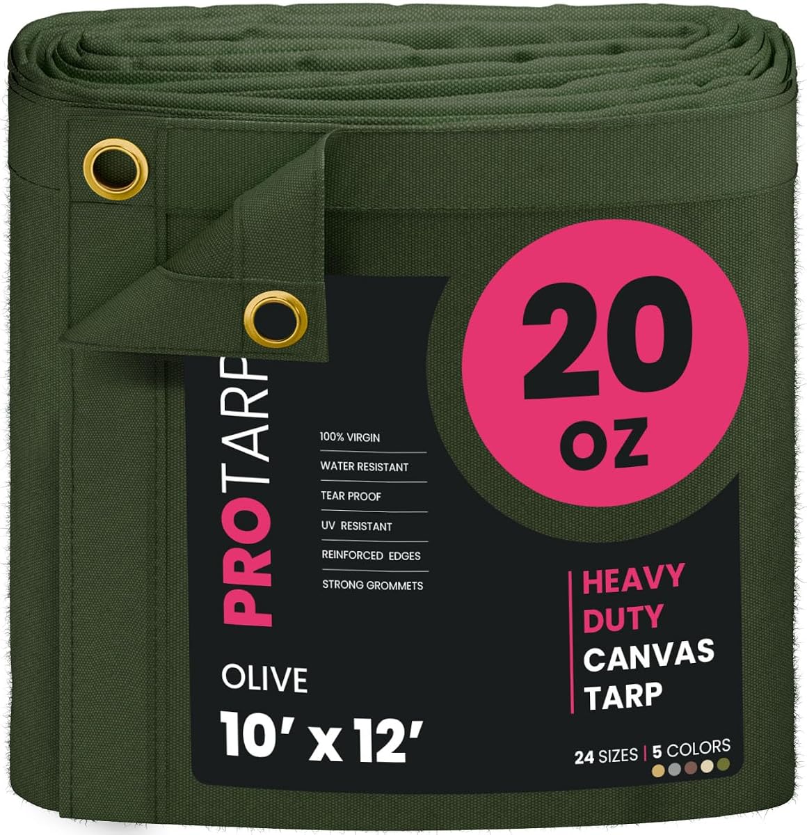 Extreme Heavy Duty 20 OZ Water Resistant Canvas Tarp, UV Resistant Tarpaulin Cover with Rustproof Brass Grommets, Multipurpose for Canopy, Roof, Camping, Woodpile (Olive 10'X12')
