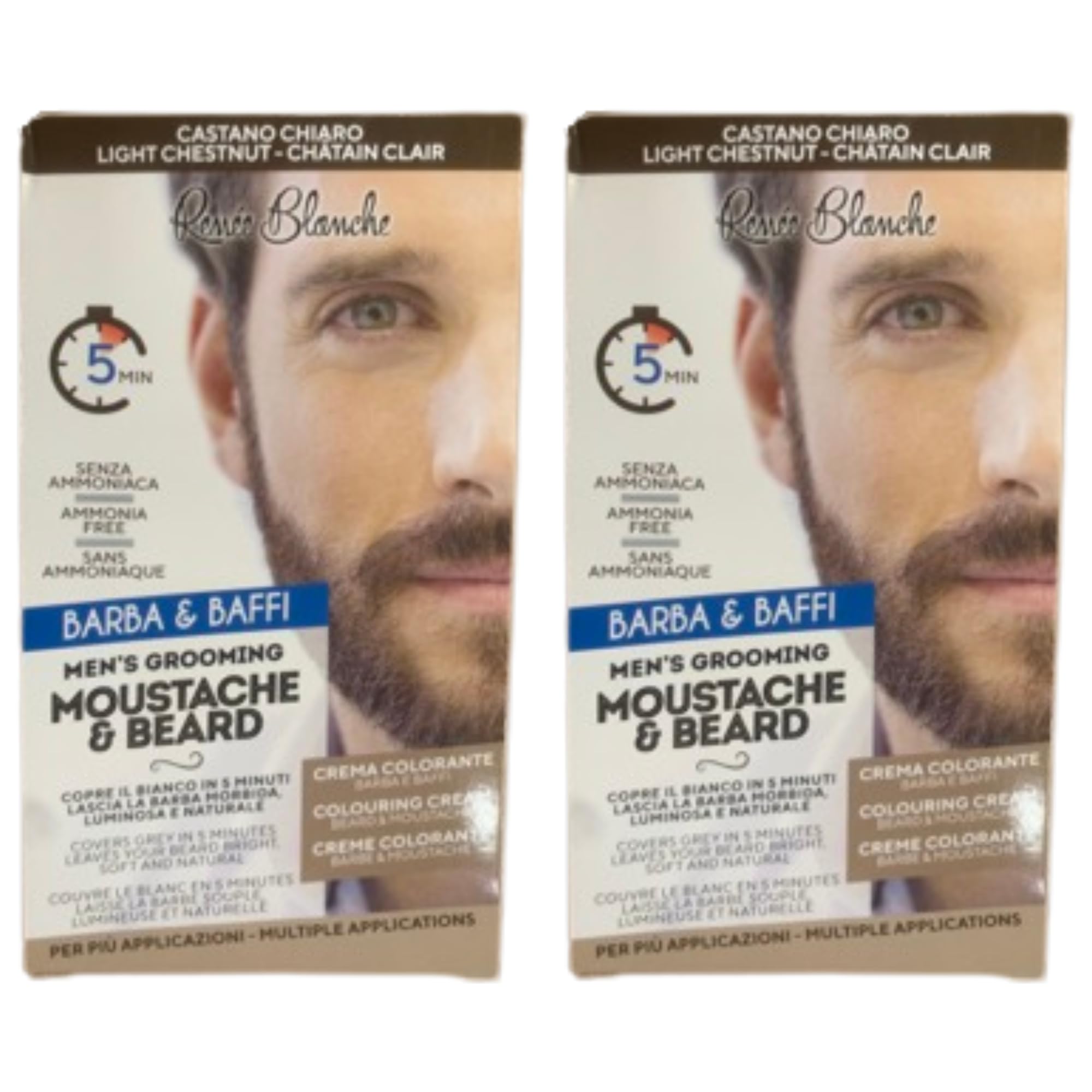 2x Crema Colorante, Barba e Baffi. Men's Grooming, CASTANO CHIARO, Senza Ammoniaca