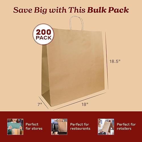 Vista 6 de PTP BAGS Natural 18" x 7" x 18.5" Cargo Bags, Brown Paper Bags with Handless [Pack of 200] Recyclable Kraft Paper Gift Bags