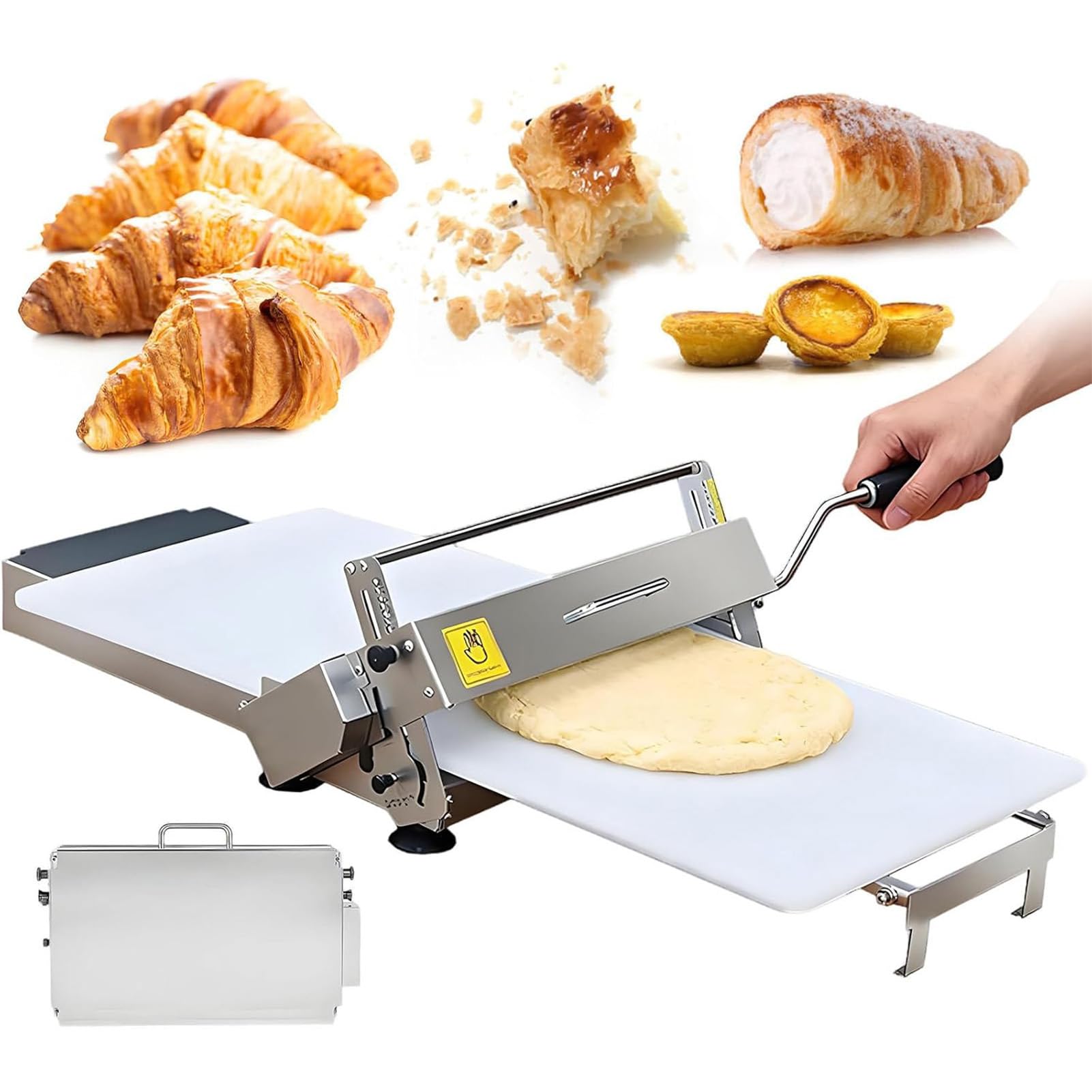 Sfogliatrice Pasticceria Acciaio Inossidabile, Macchina per Pasta Sfoglia Manuale Pieghevole, Spessore Regolabile 0-27 mm, Pannello 30x60cm/40x90cm, per Pizza, Pasta Sfoglia, Uso Commerciale