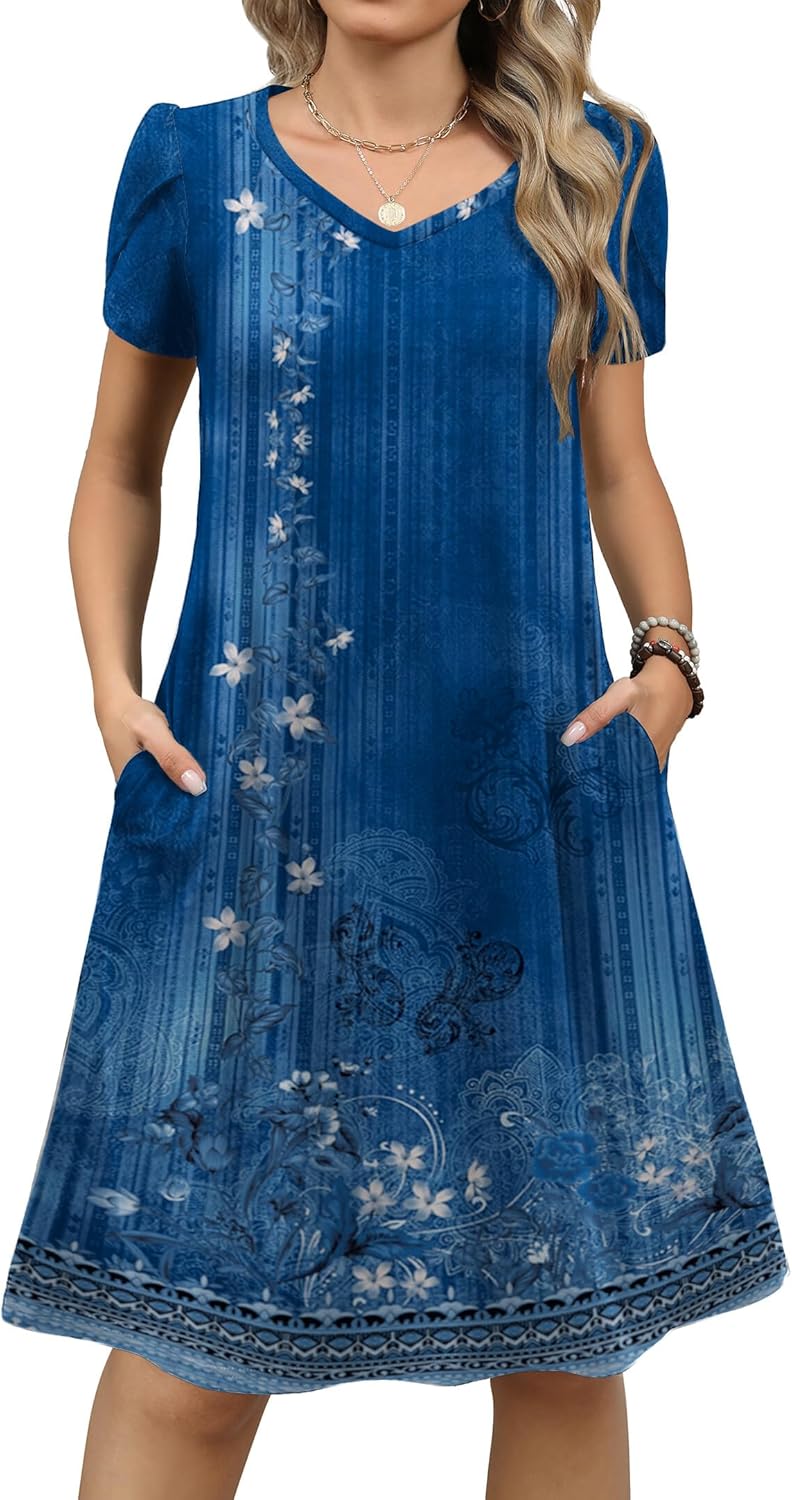 Zeagoo Womens Summer A-Line Dress with Pockets Mini Short Sleeve Dresses Flowy Beach Swing Dress 2026 Vacation Travel