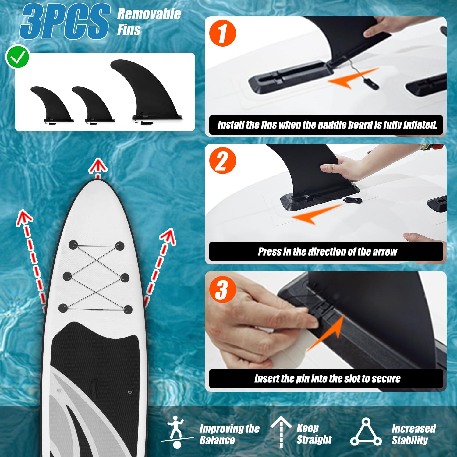 Deska SUP Stand Up Paddling Board, 300 cm, 325 cm, nadmuchiwana deska do wiosła stojącego, nośność do 150 kg, kompletne akcesoria z wiosłem, płetwami, pompką
