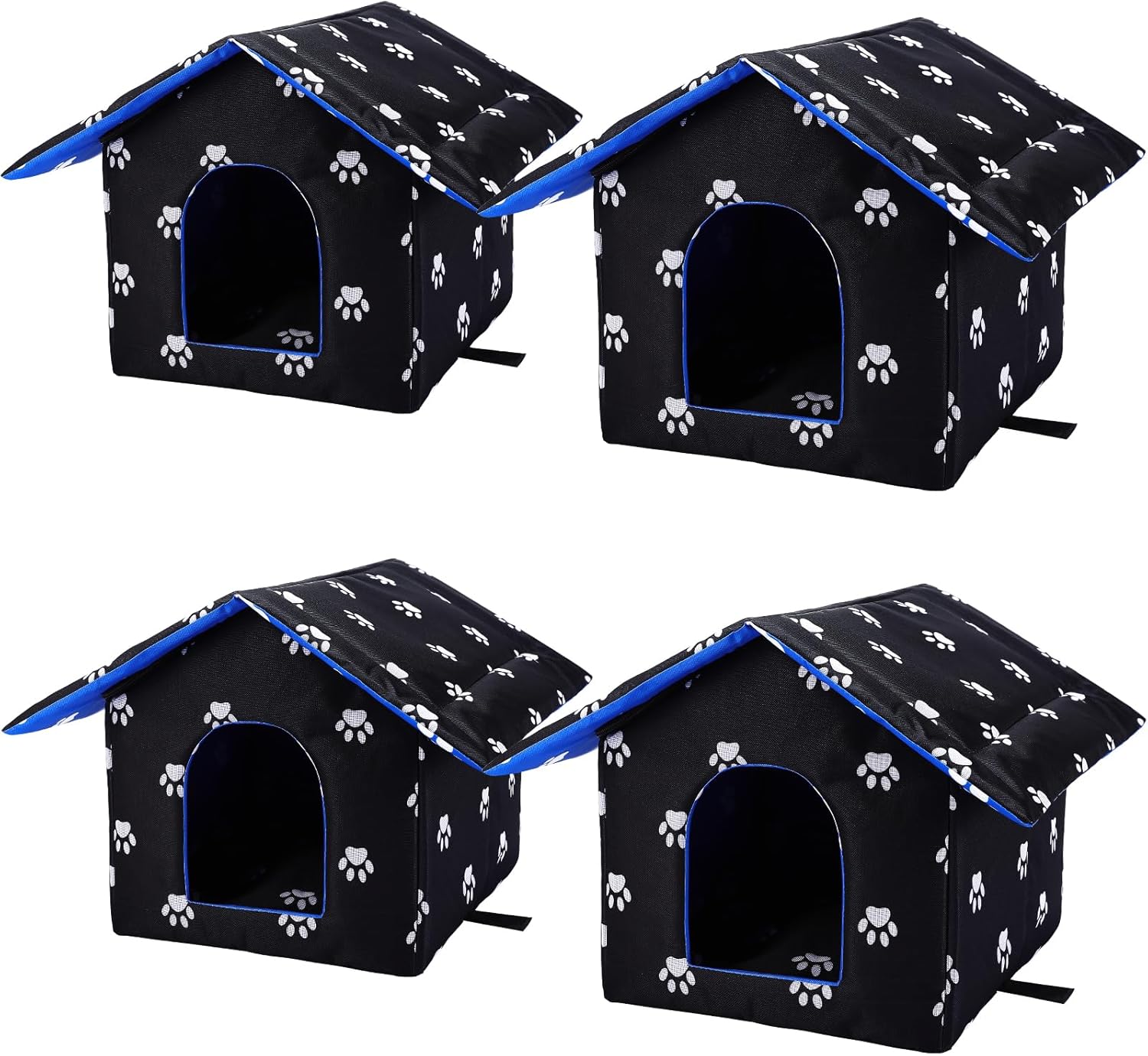 4Pcs Black Cat Houses for Outdoor Stray Cats Shelter Weatherproof Outdoor Cat House Indoor Foldable Warm Pet Cave with Paw Print for Feral Cat Dog Winter Wild Animal