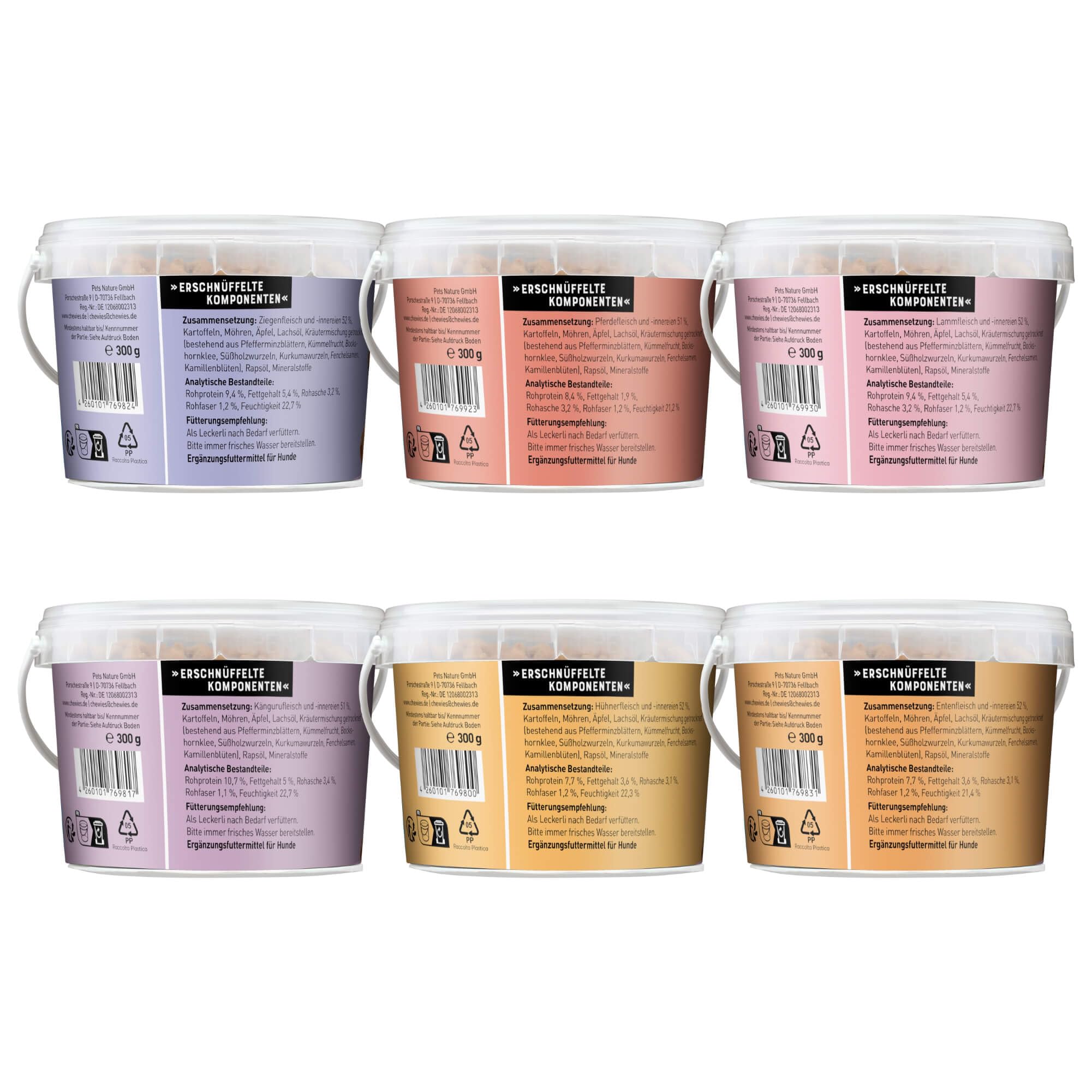 Chewies Trainings-Happen Mélange de friandises pour Chien sans céréales, Douces et sans Sucre – Friandises monoprotéines pour Chien dans Un Seau refermable – Fabriqué en Allemagne (6 x 300 g)
