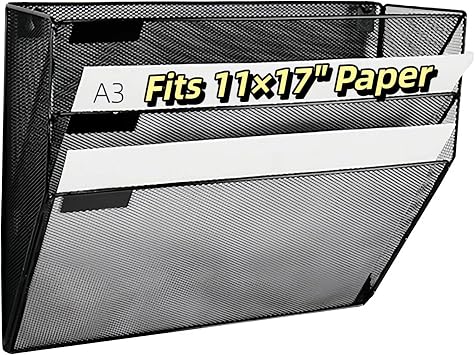 11x17 Wall File Metal Organizer,Hanging Magazine HolderA3,3 Tier,Black