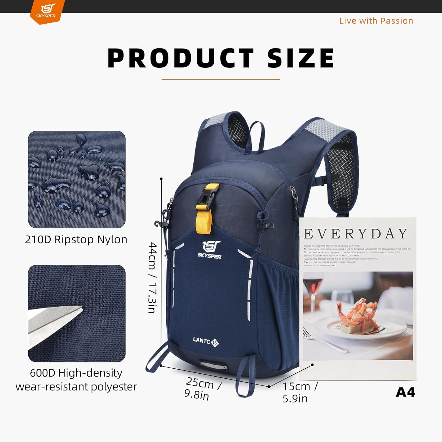 SKYSPER Small Hiking Backpack - 15L Travel Daypack Lightweight Bag Water Resistant Hiking Backpacks for Women Men - Image 6